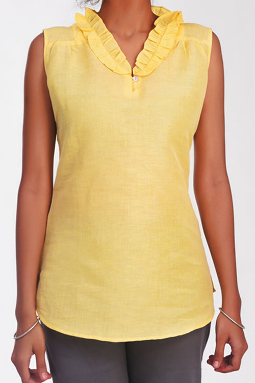 Jessi Cotton Linen Ruffle Yellow Top - noolbyhand.com
