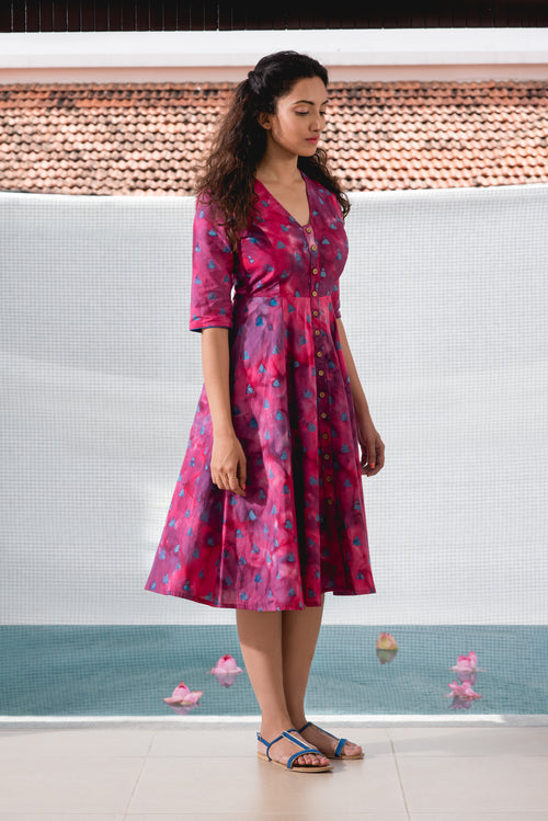 Cotton Batik Printed Pink Dress - noolbyhand.com