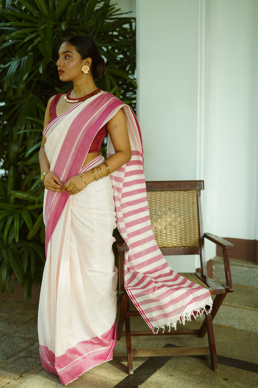 Pink blush  - Handwoven cotton saree