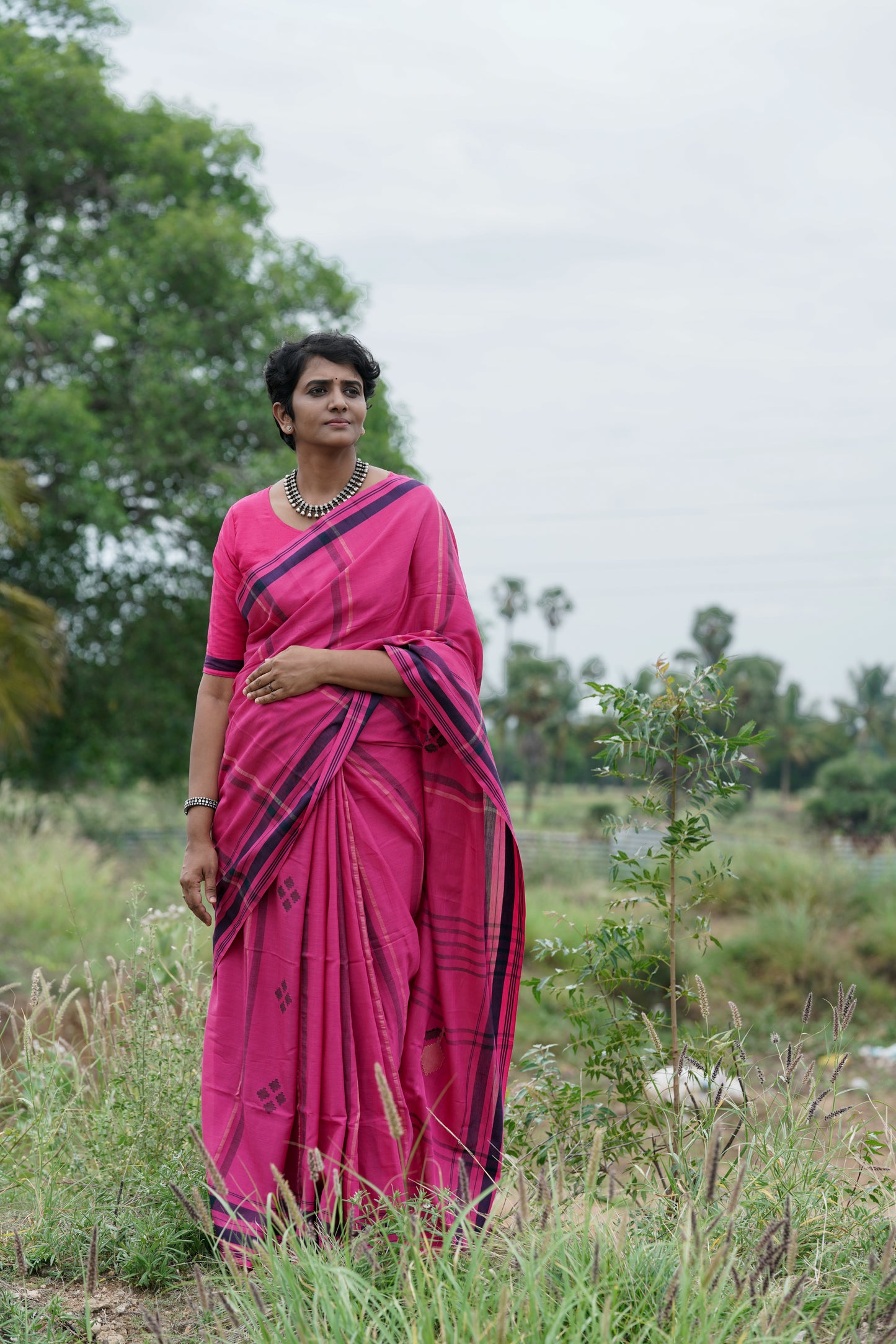 Dusky Petal -Handwoven Jamdhani cotton  saree