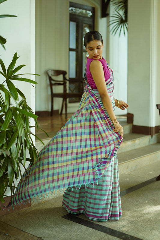 Prism checks - Handwoven soft silk saree