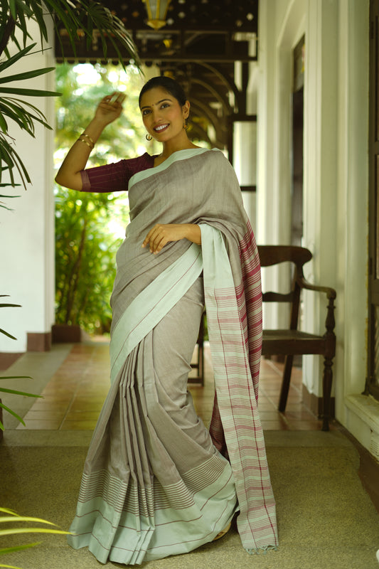 Misty grey -  Handwoven dobby cotton saree