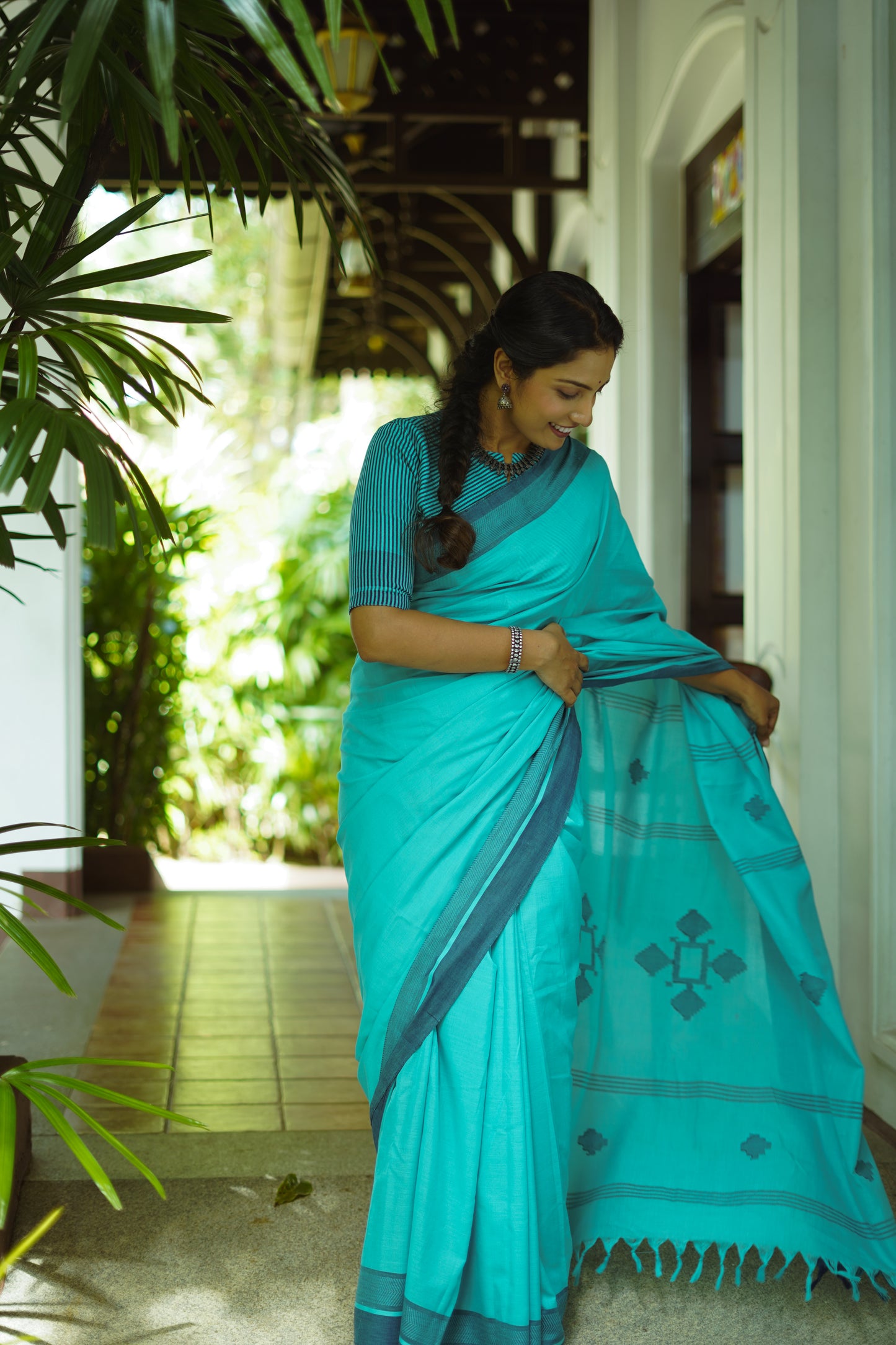 Sky blue - Handwoven cotton  saree