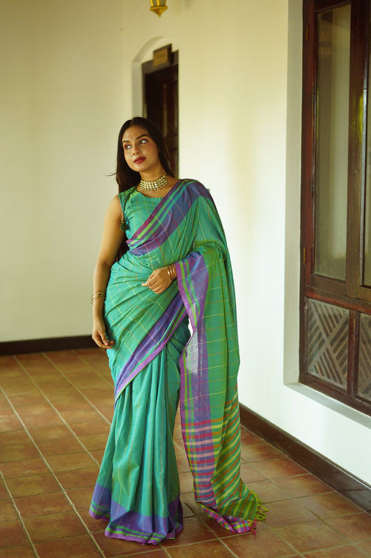 Tiffany blue- Handwoven cotton  saree