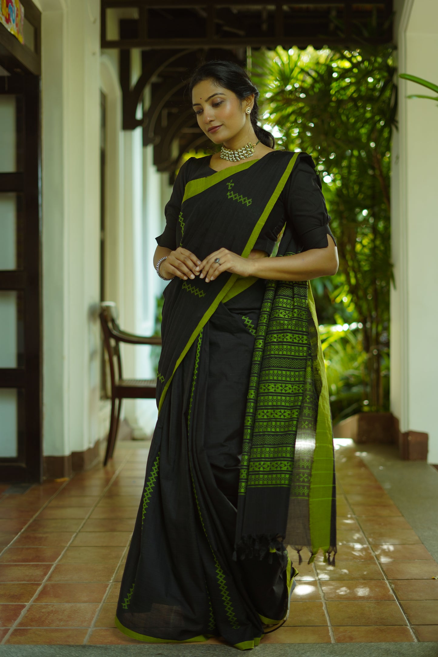 Matte Black - Handwoven cotton  saree