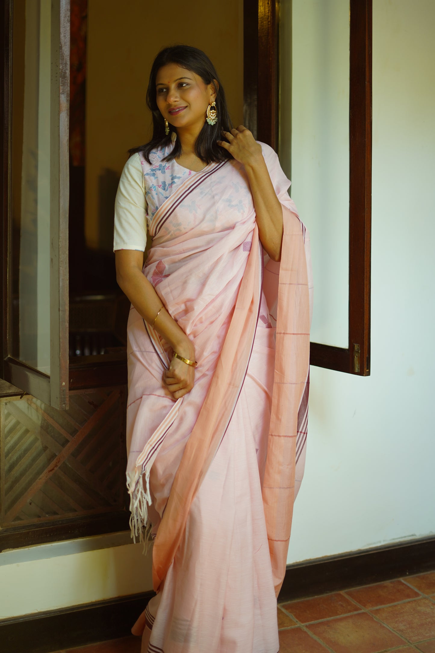 Rosy pink- Handwoven cotton saree