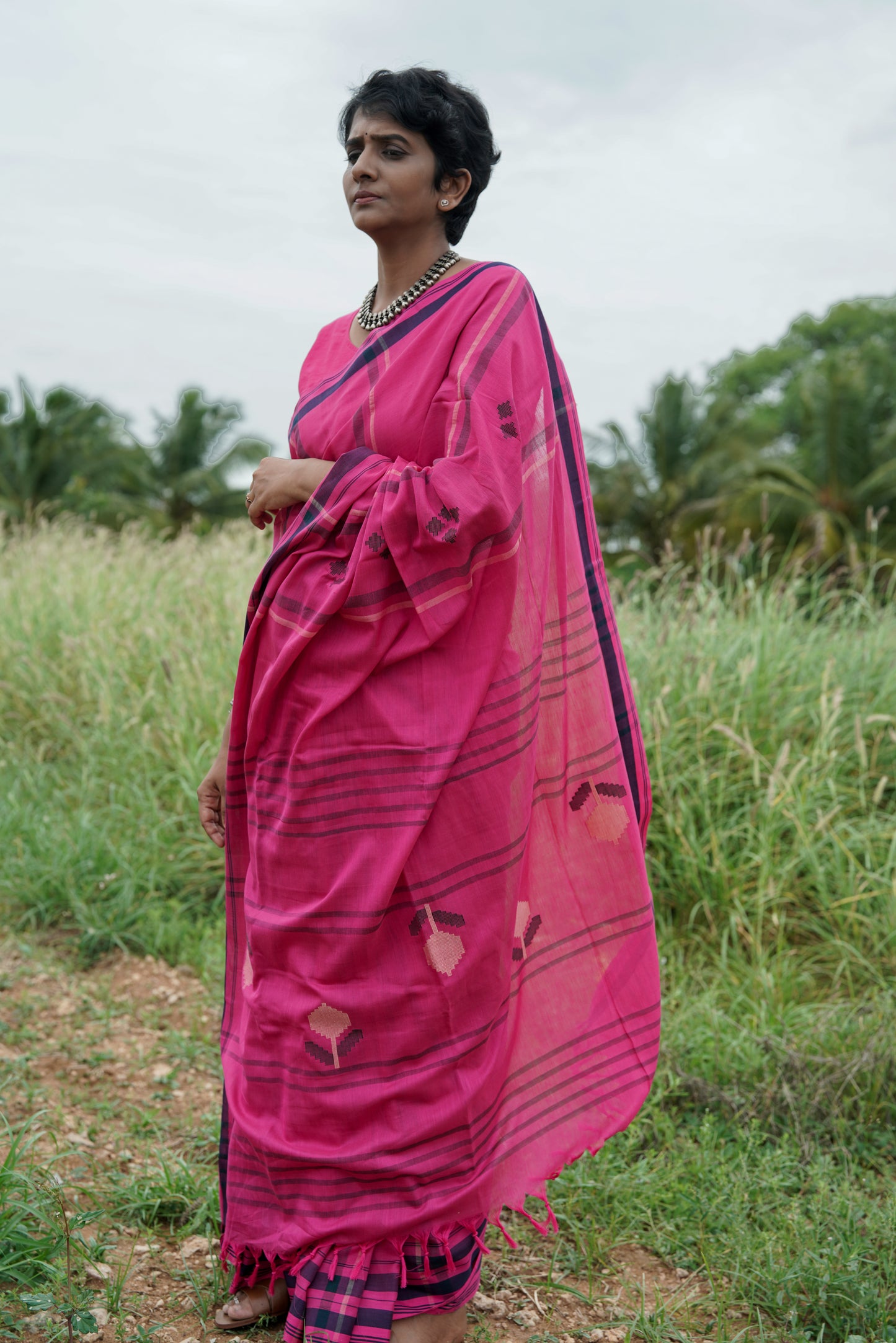 Dusky Petal -Handwoven Jamdhani cotton  saree