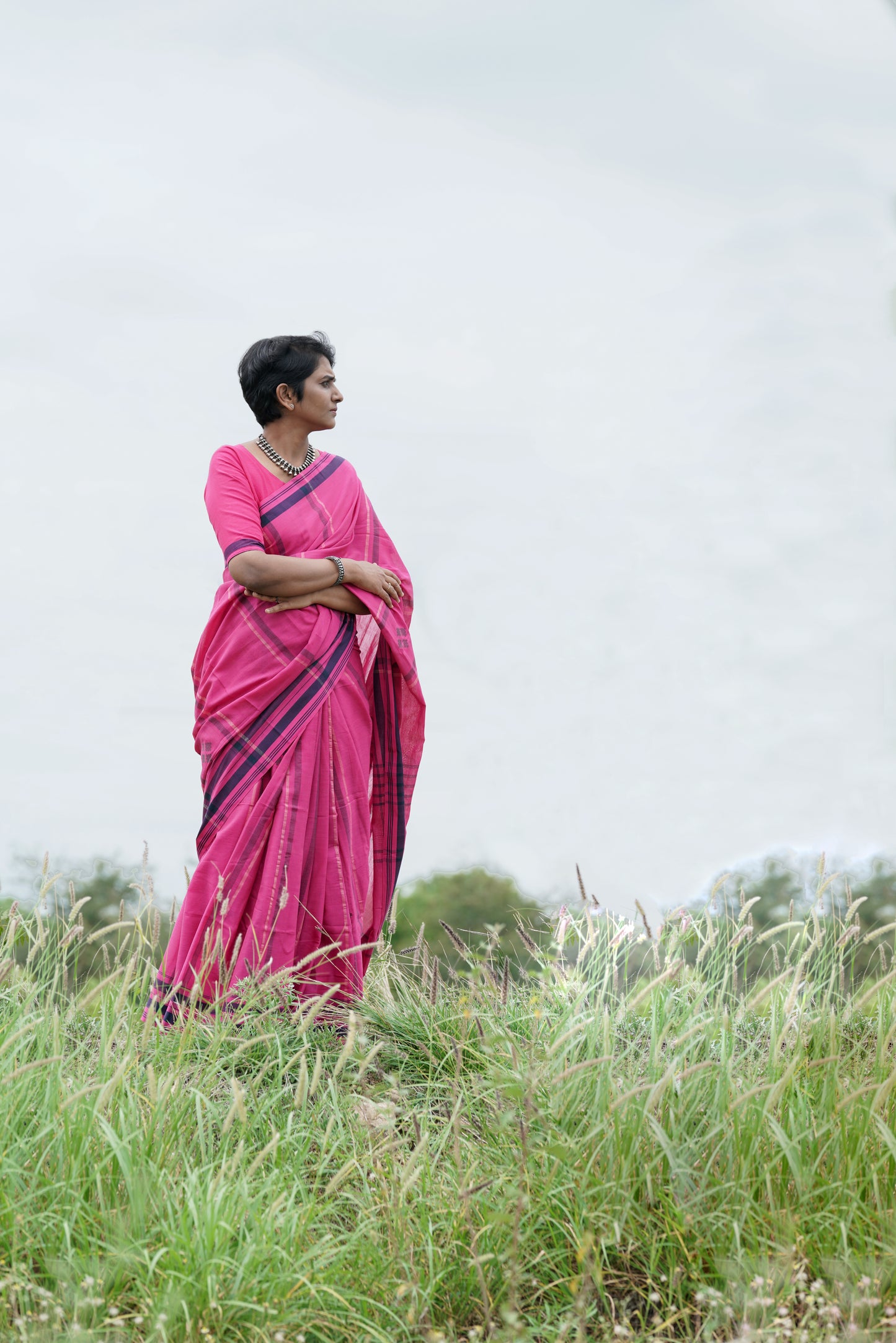 Dusky Petal -Handwoven Jamdhani cotton  saree