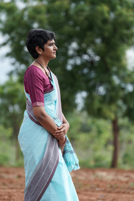 Blue Dew -Handwoven Dobby cotton  saree