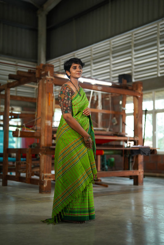 Fern Glow - Handwoven Jamdhani cotton  saree