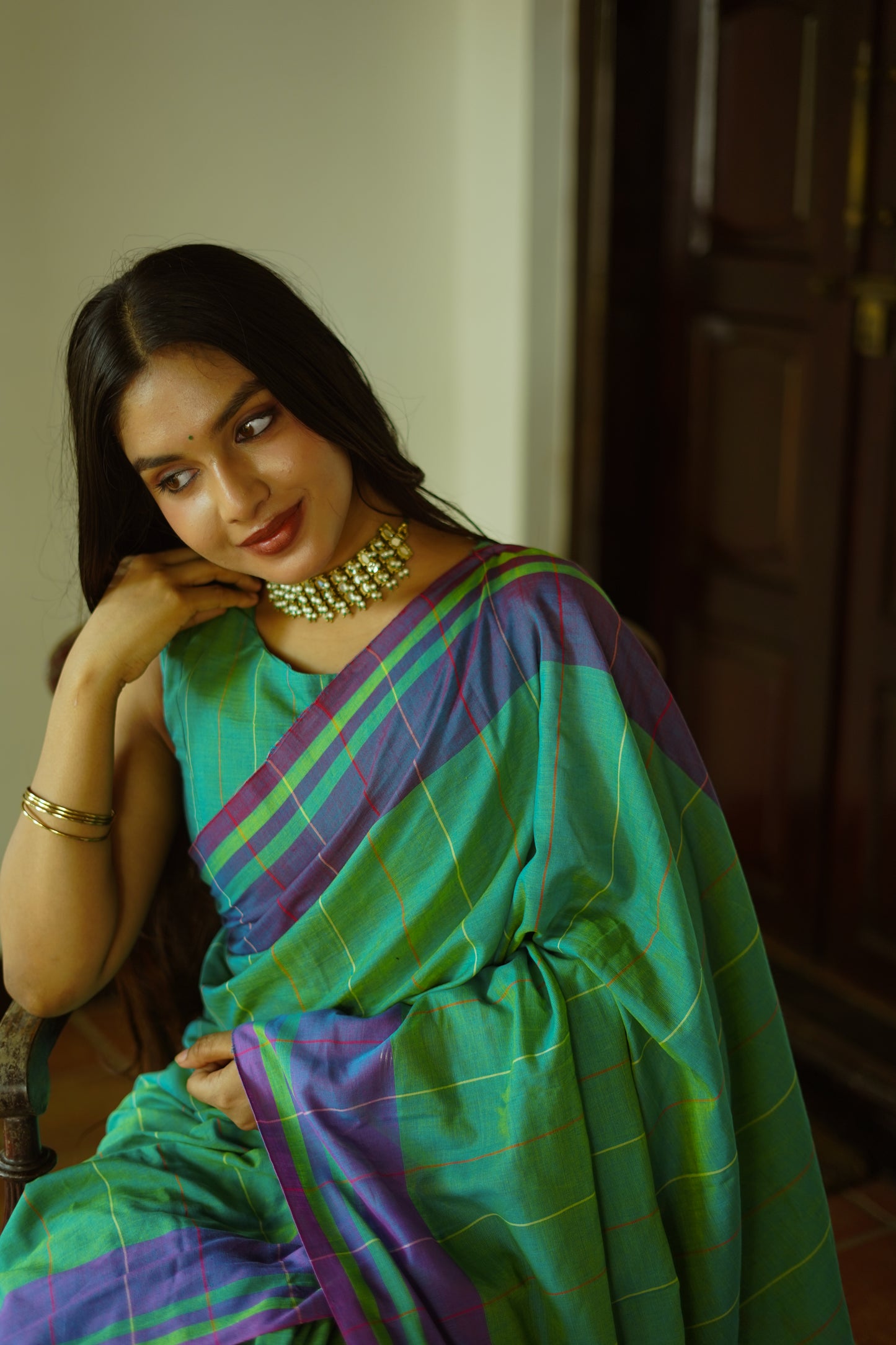 Tiffany blue- Handwoven cotton  saree