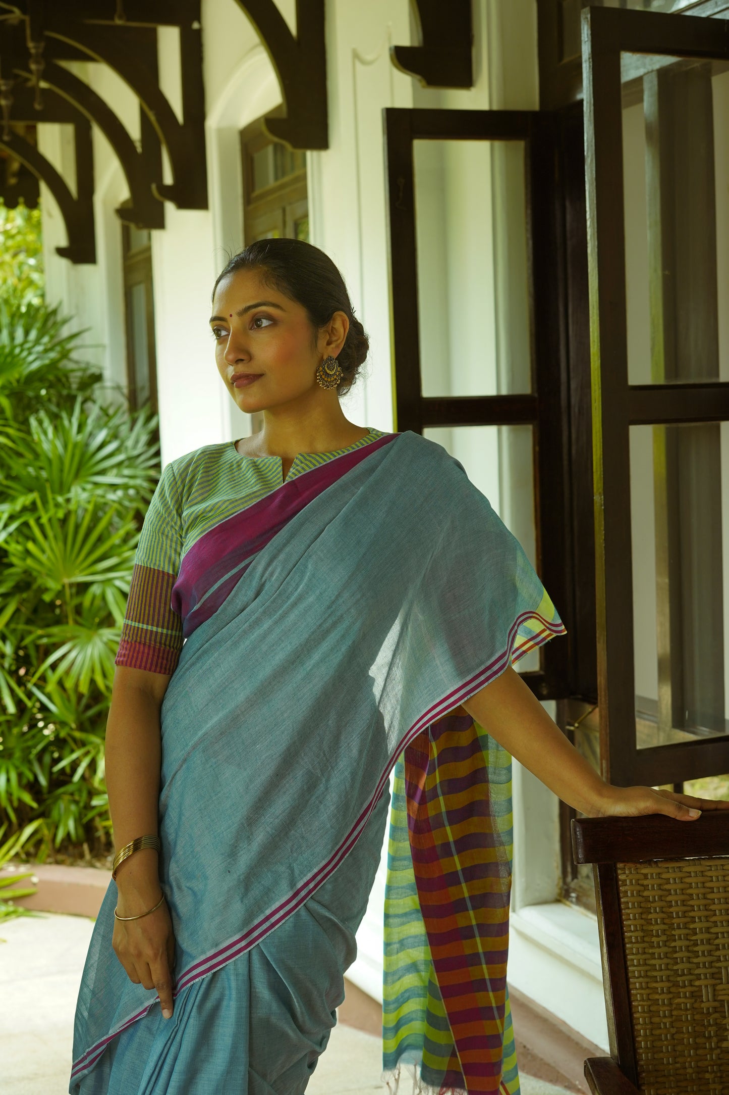 Coastal blue - Handwoven cotton saree