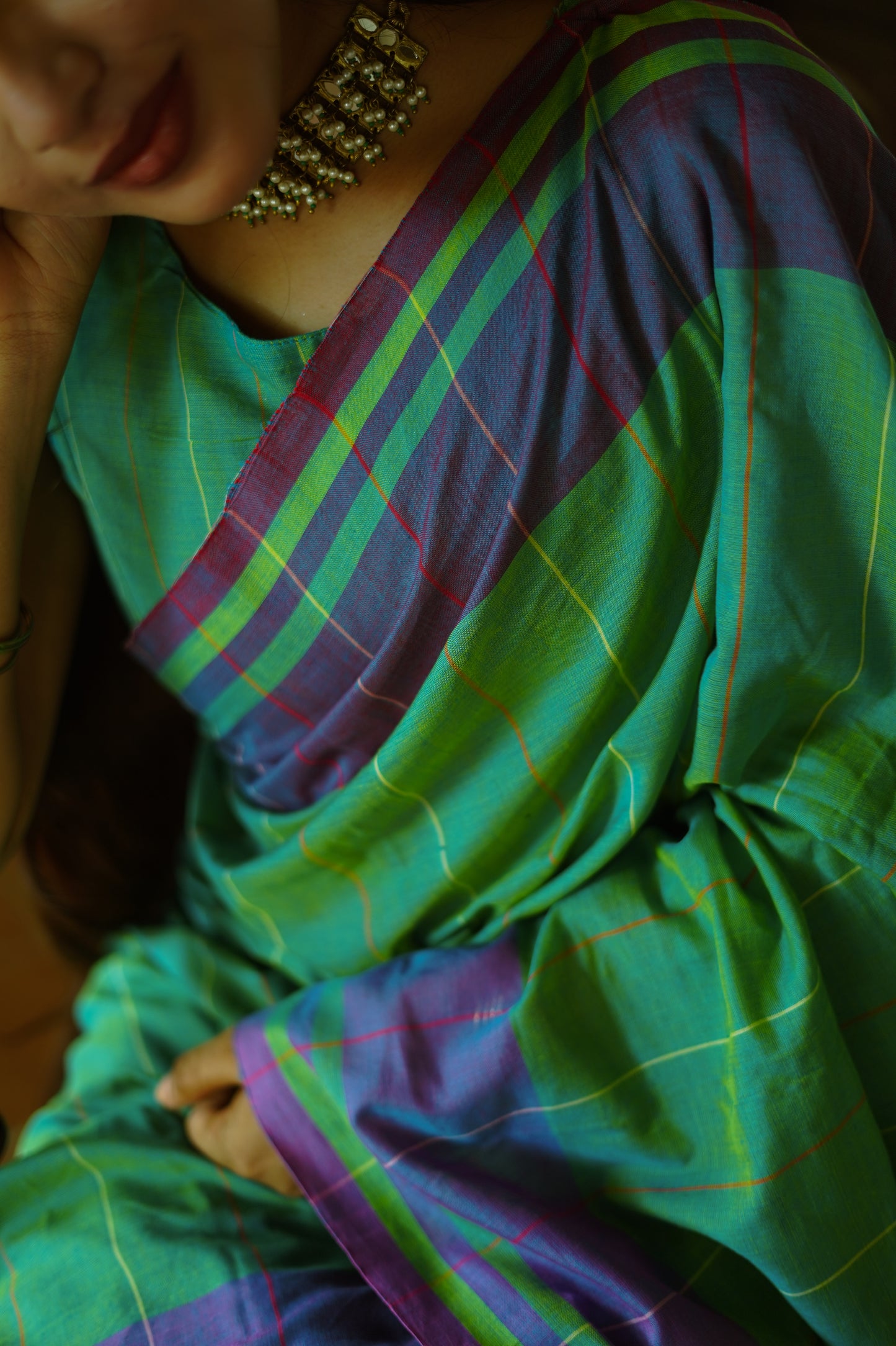 Tiffany blue- Handwoven cotton  saree