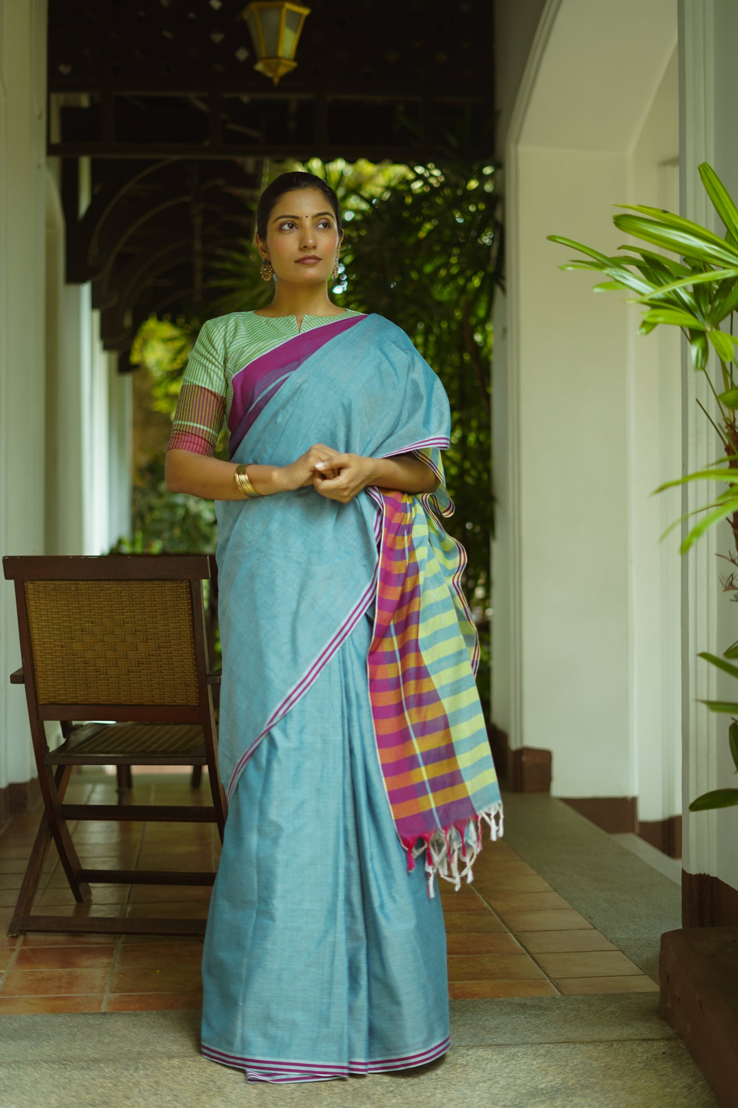 Coastal blue - Handwoven cotton saree