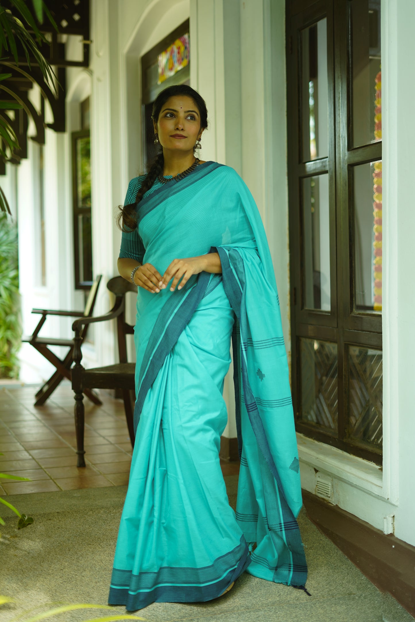 Sky blue - Handwoven cotton  saree