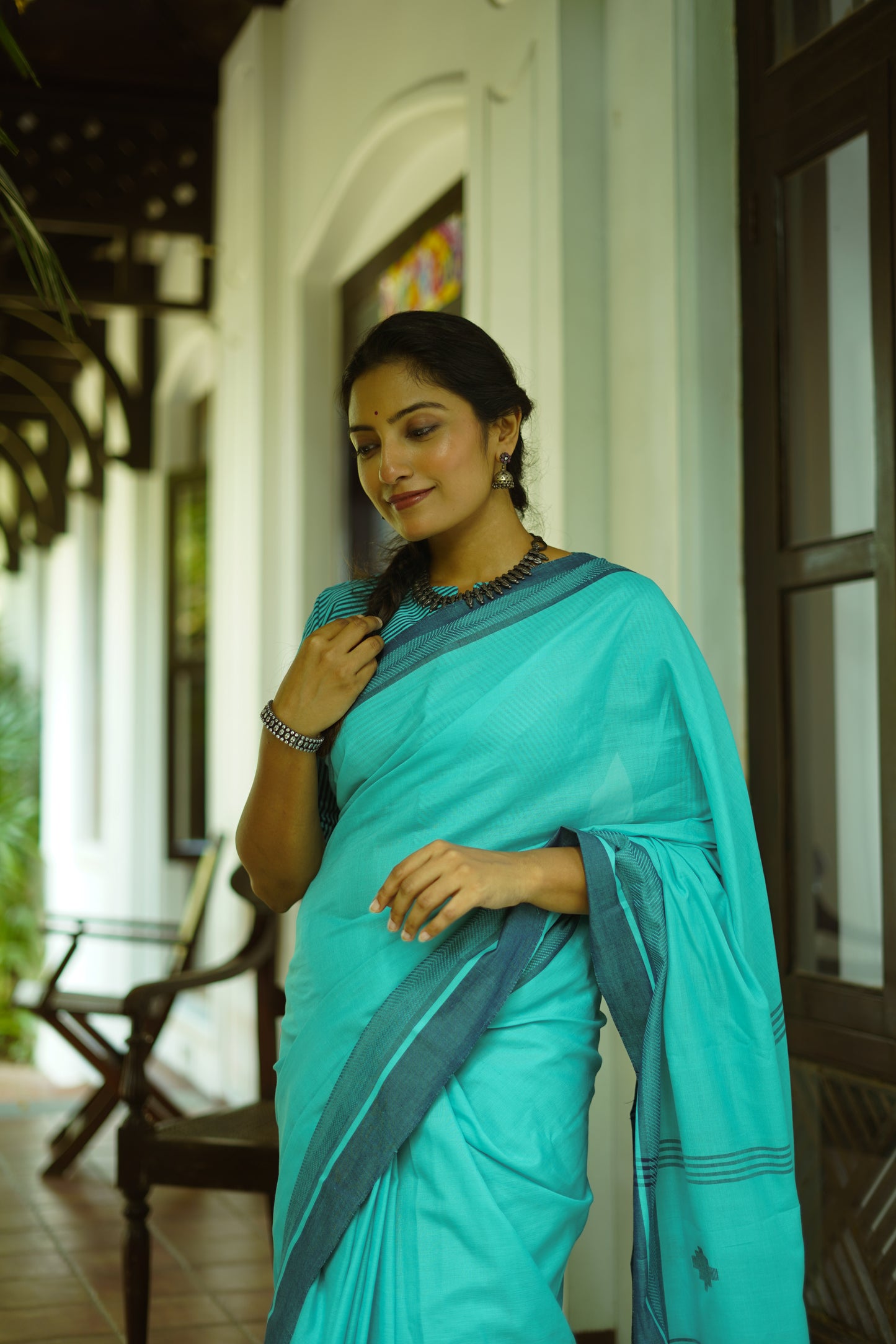 Sky blue - Handwoven cotton  saree