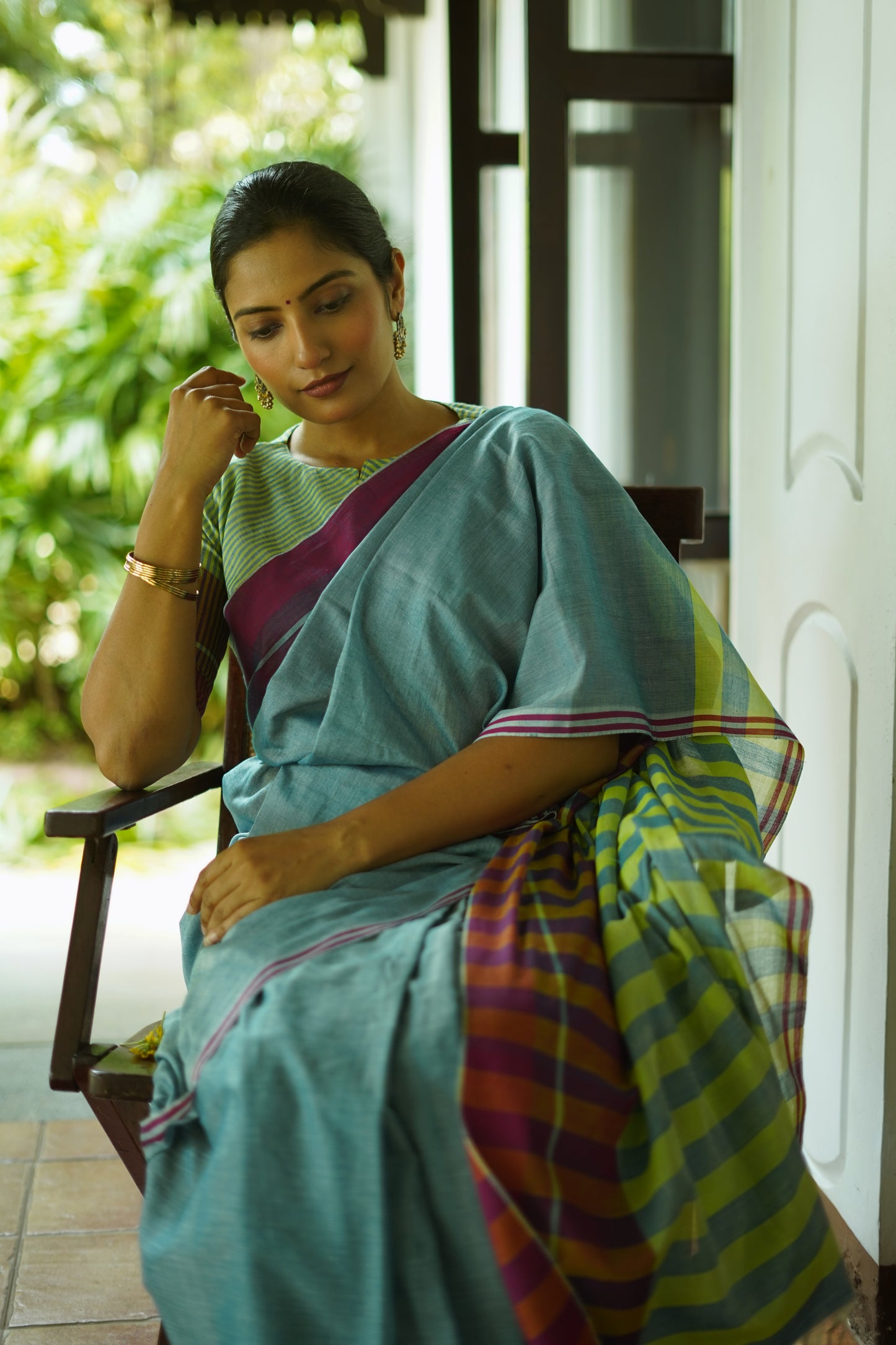 Coastal blue - Handwoven cotton saree