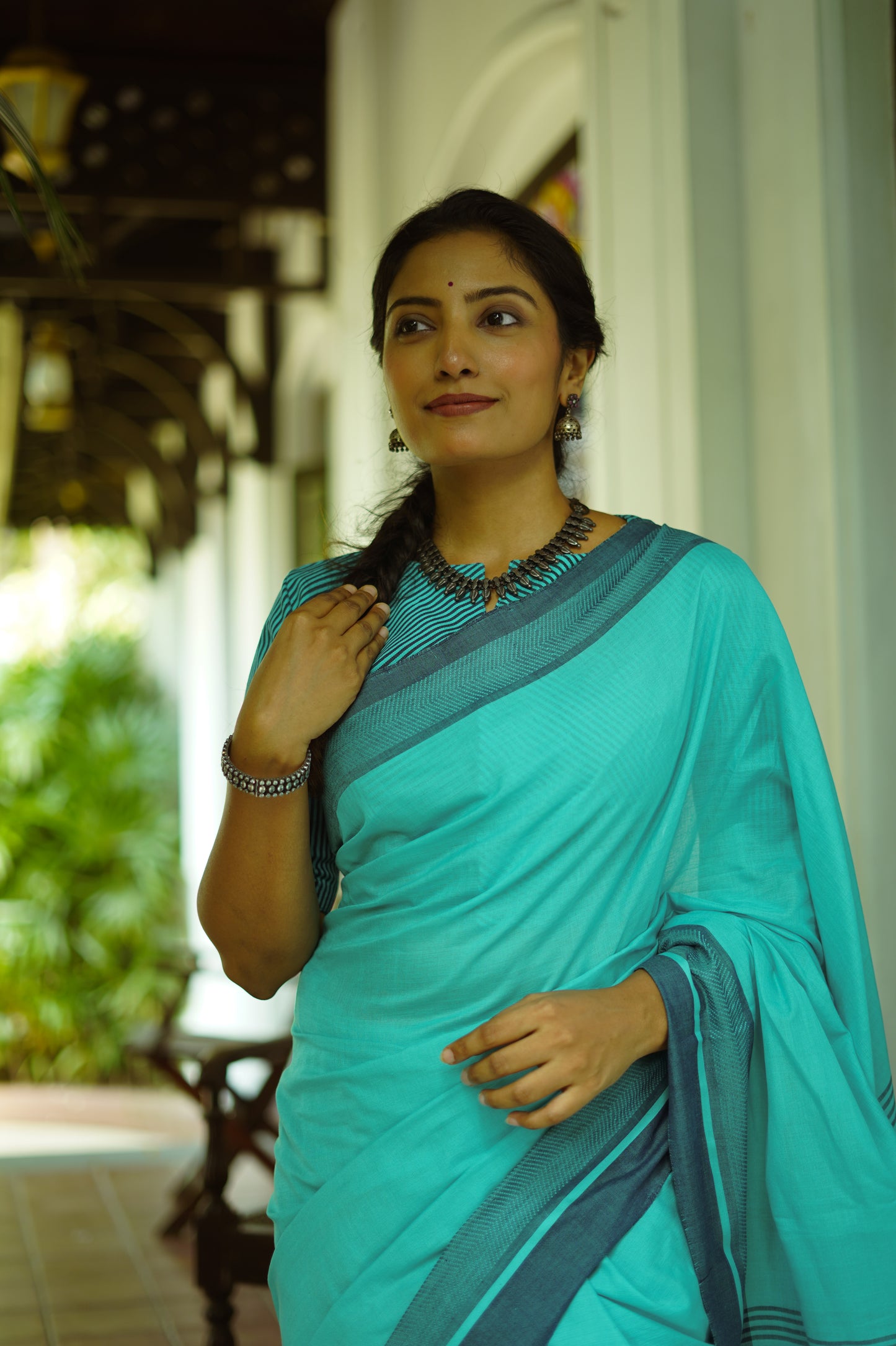 Sky blue - Handwoven cotton  saree