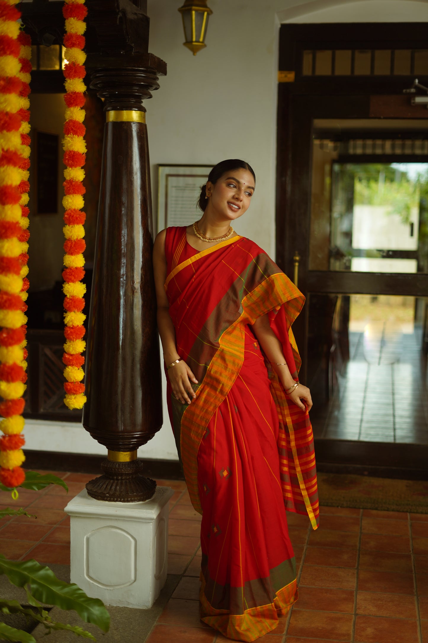 Crimson red - Handwoven cotton  saree