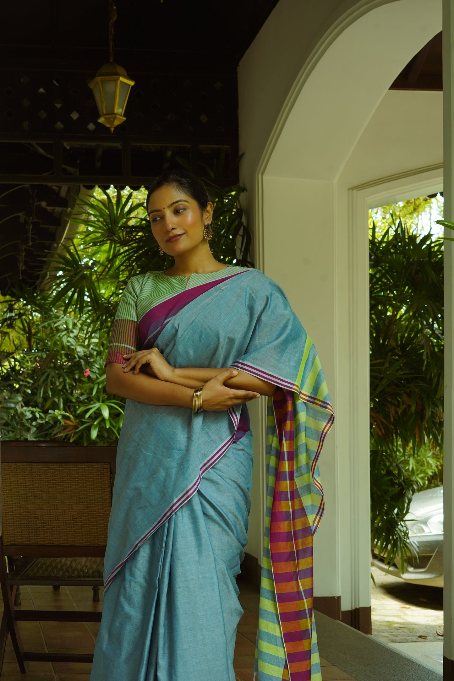 Coastal blue - Handwoven cotton saree