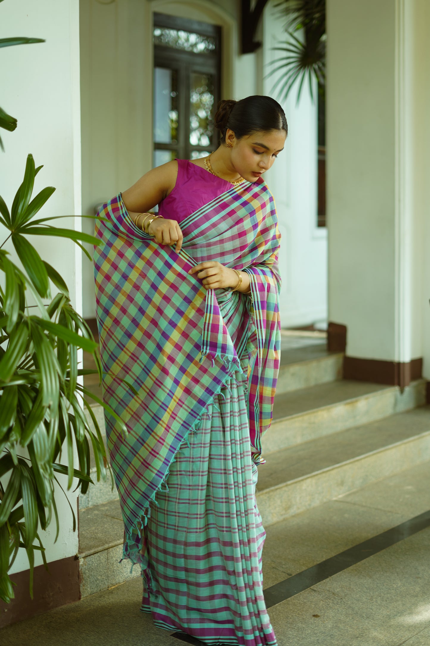 Prism checks - Handwoven soft silk saree