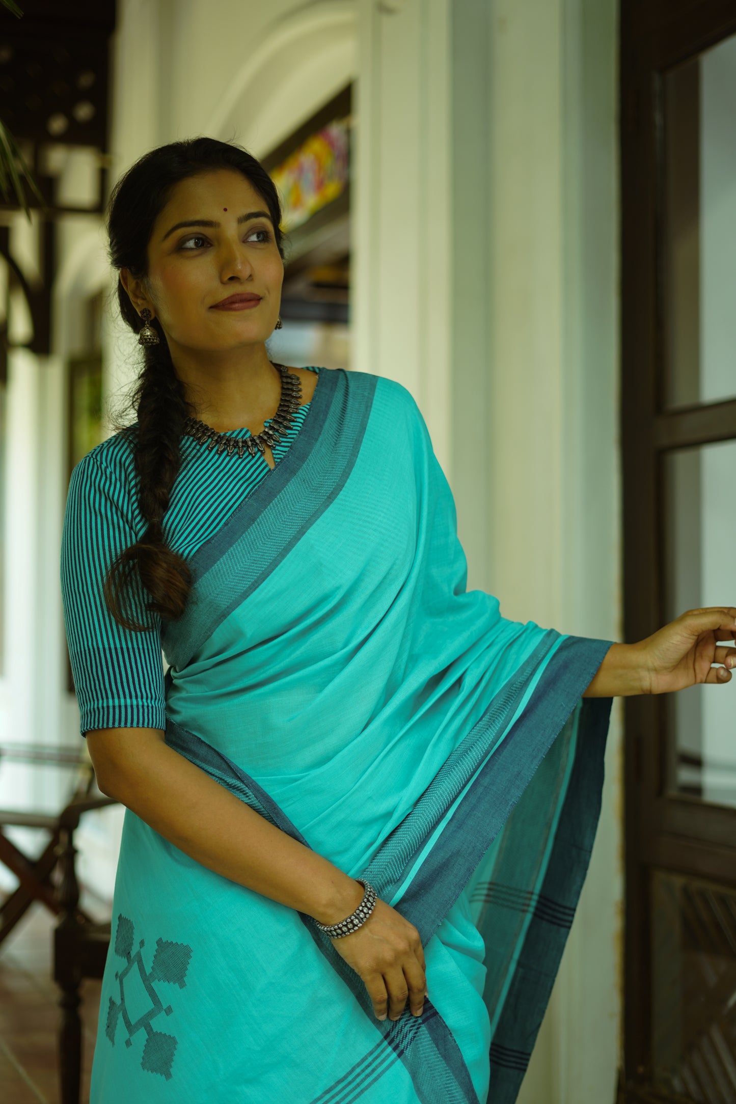 Sky blue - Handwoven cotton  saree