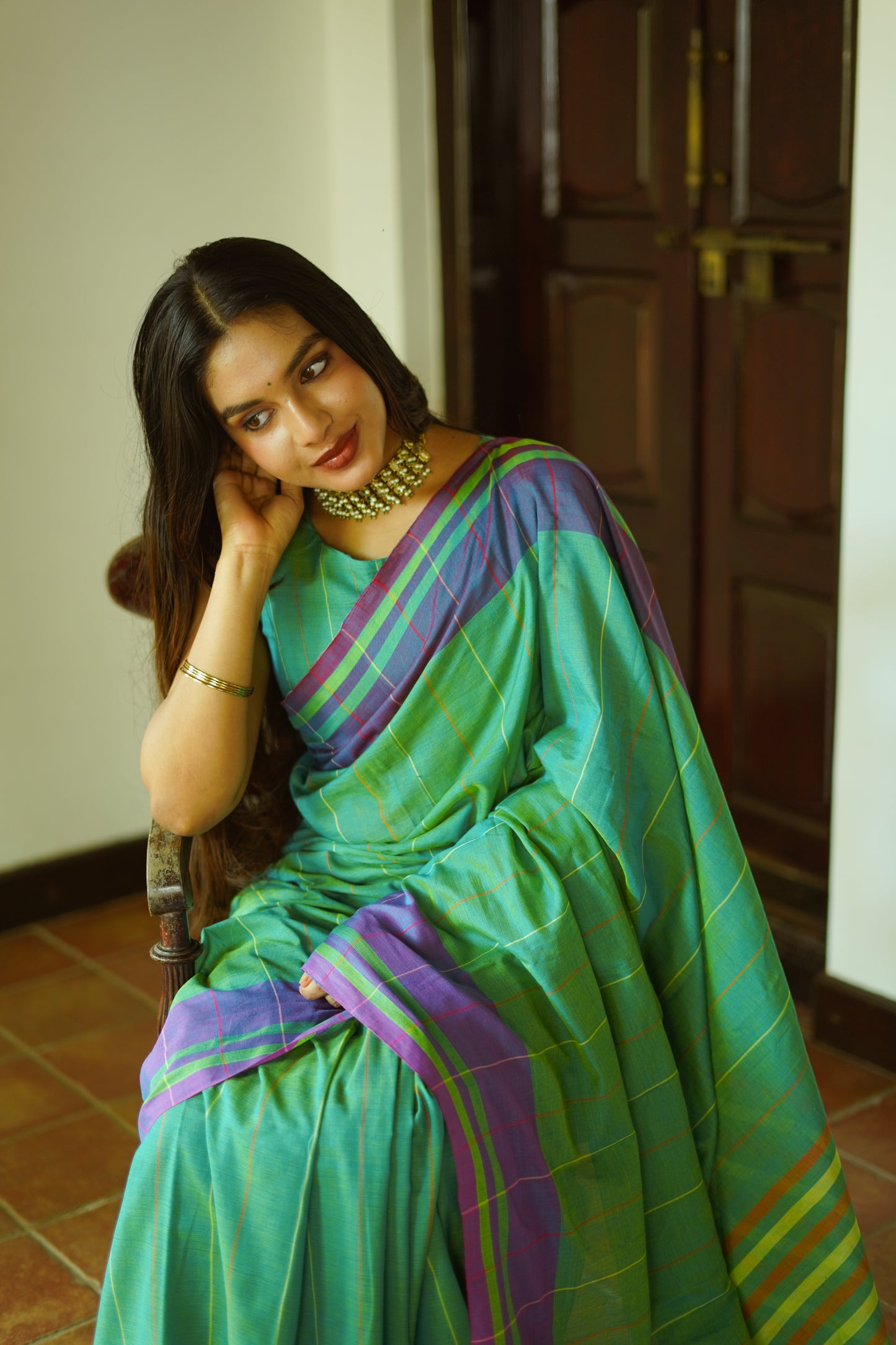 Tiffany blue- Handwoven cotton  saree