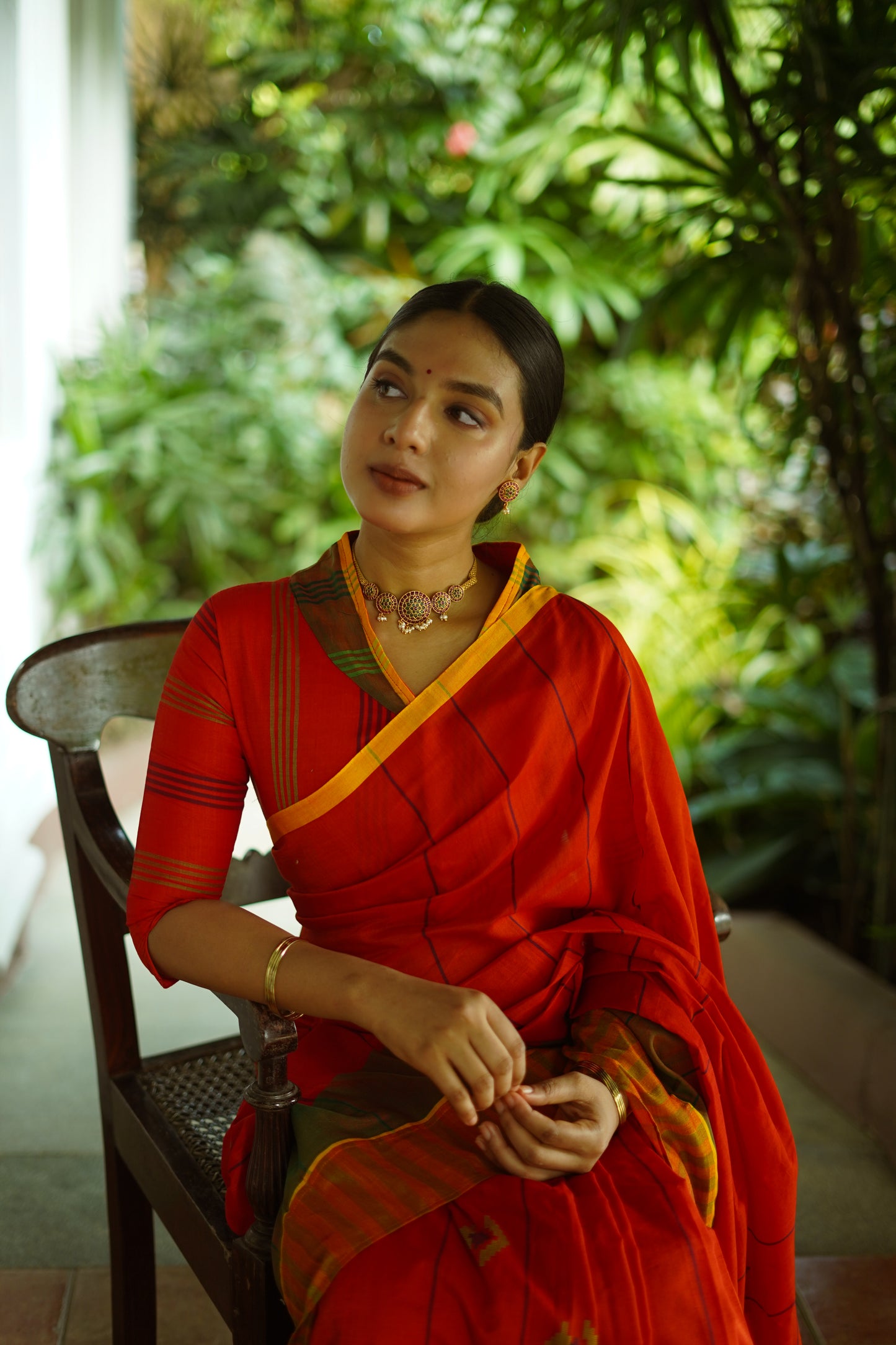 Blaze Orange - Handwoven cotton  saree