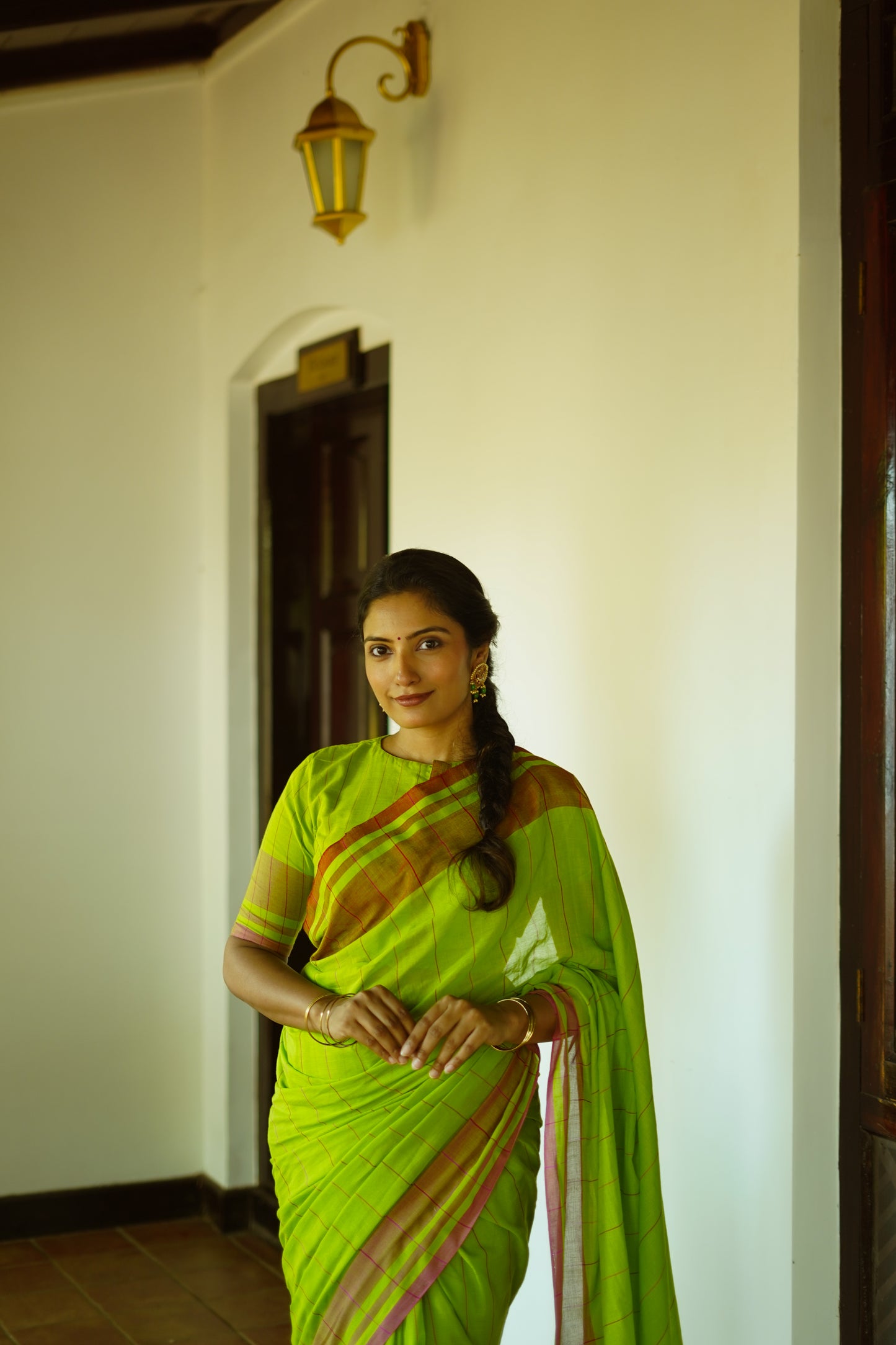 Parrot green-Handwoven cotton  saree