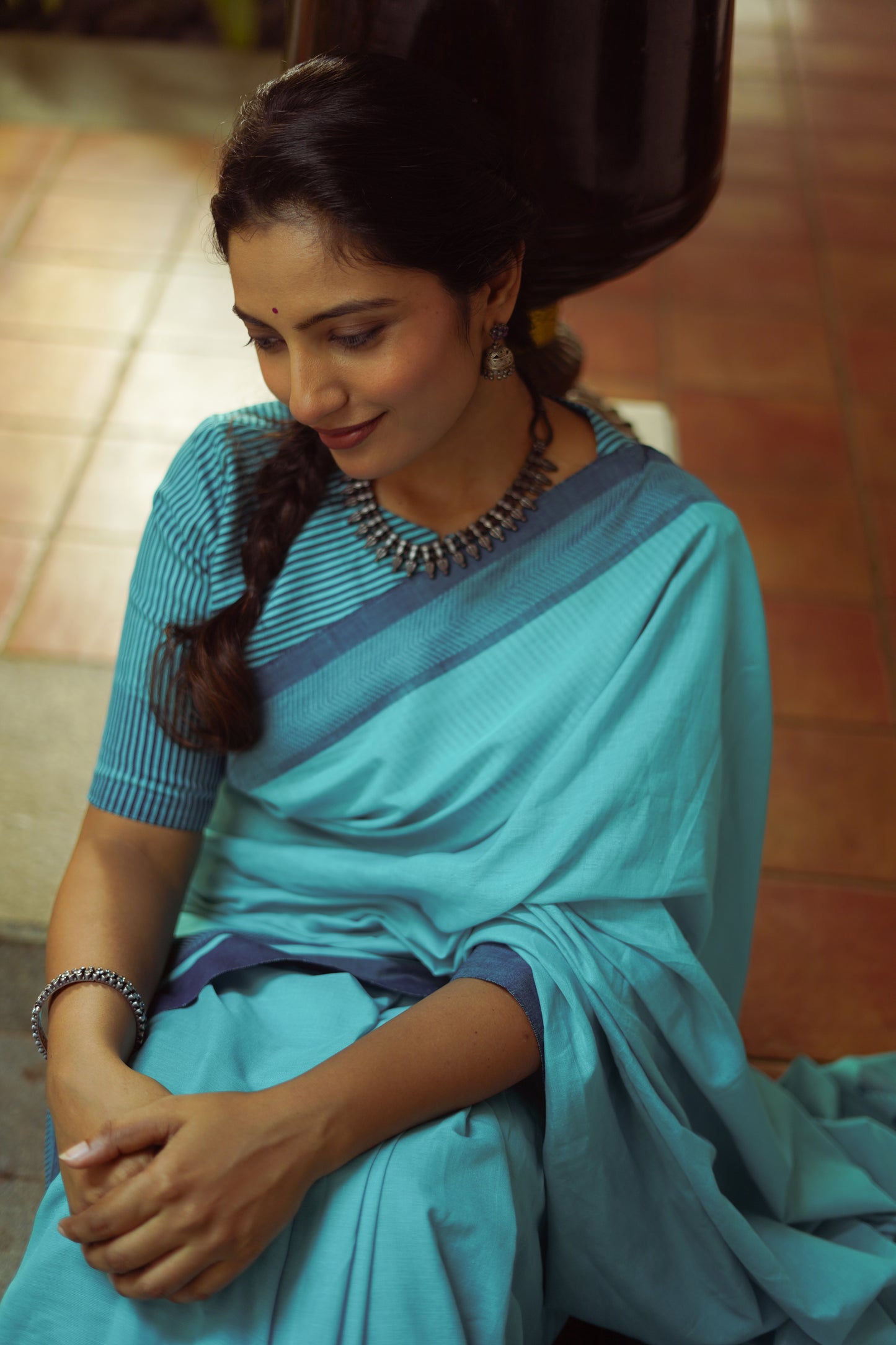 Sky blue - Handwoven cotton  saree