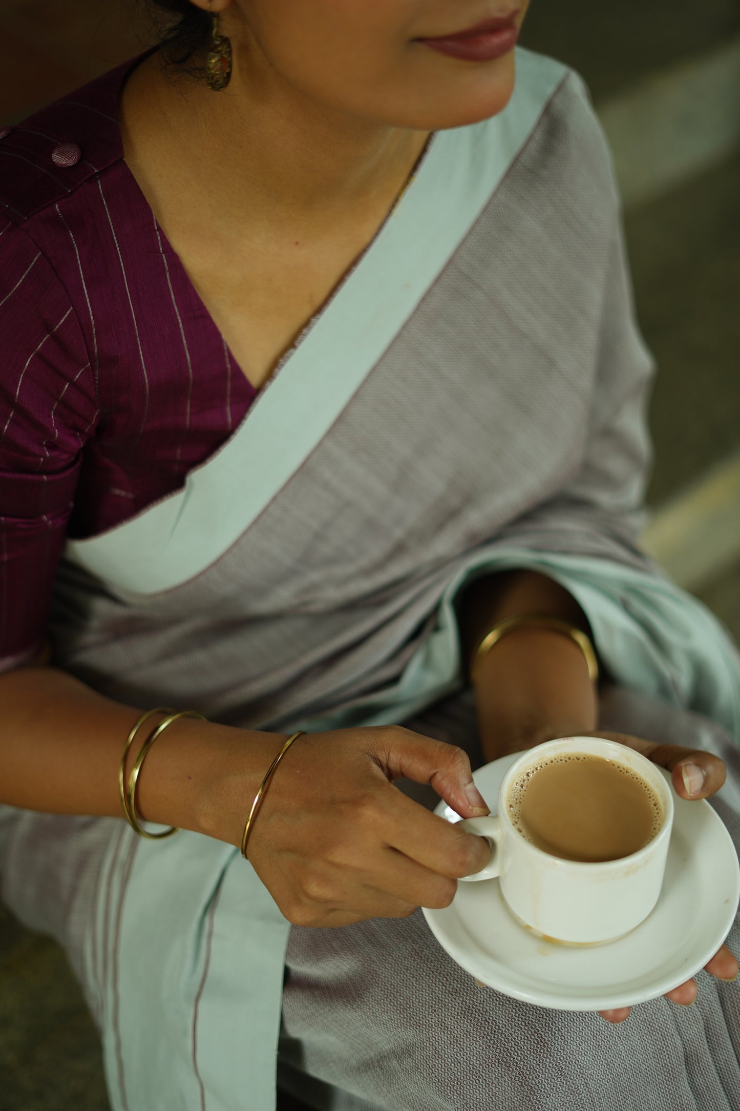 Misty grey -  Handwoven dobby cotton saree