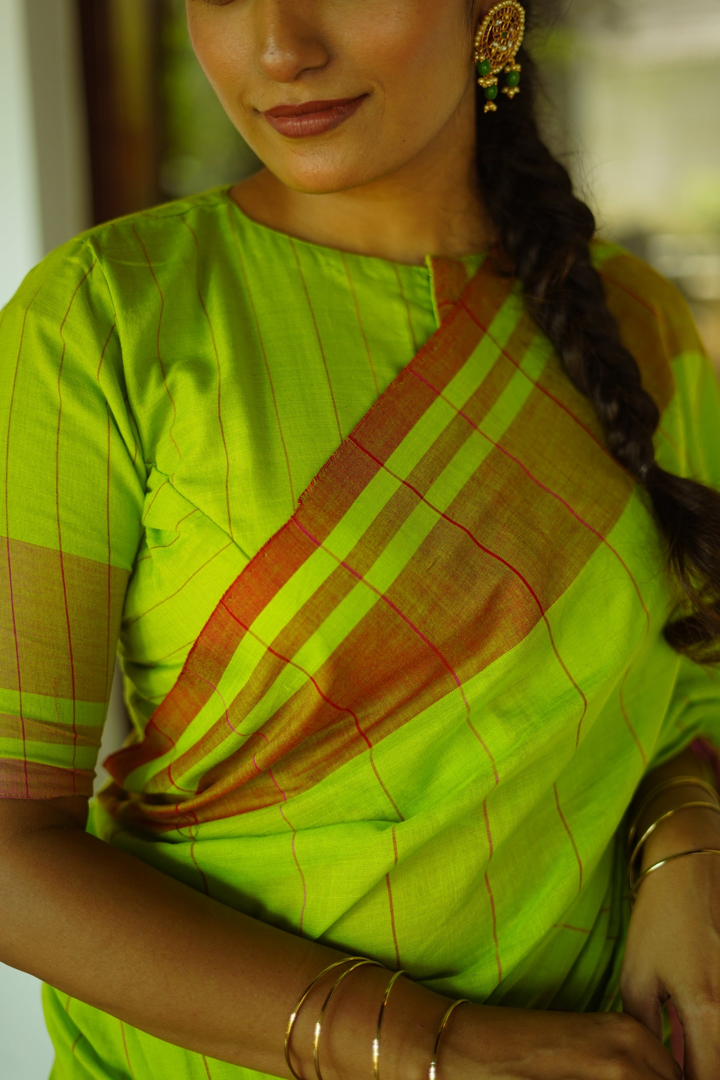 Parrot green-Handwoven cotton  saree