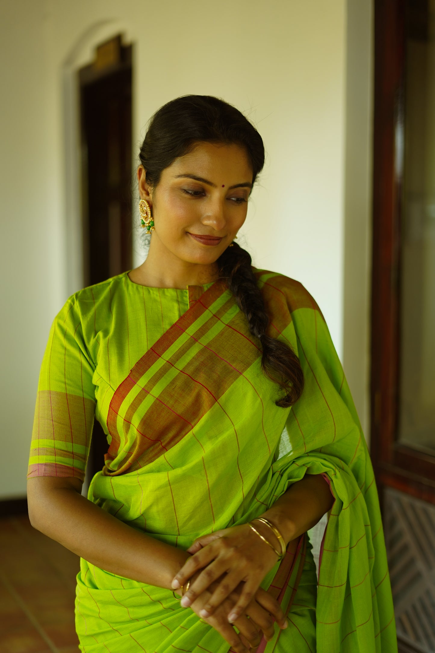 Parrot green-Handwoven cotton  saree