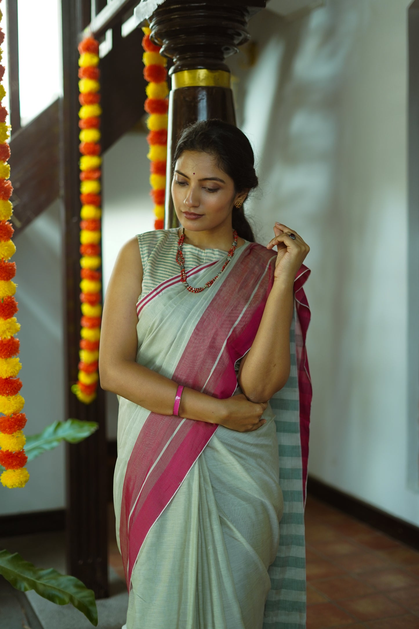 Mint green - Handwoven soft silk saree