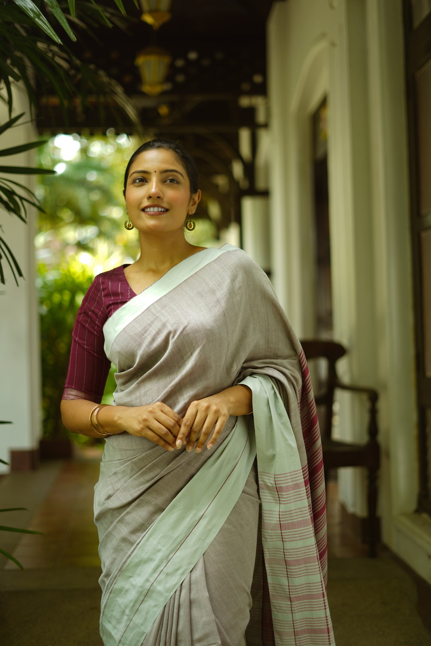 Misty grey -  Handwoven dobby cotton saree