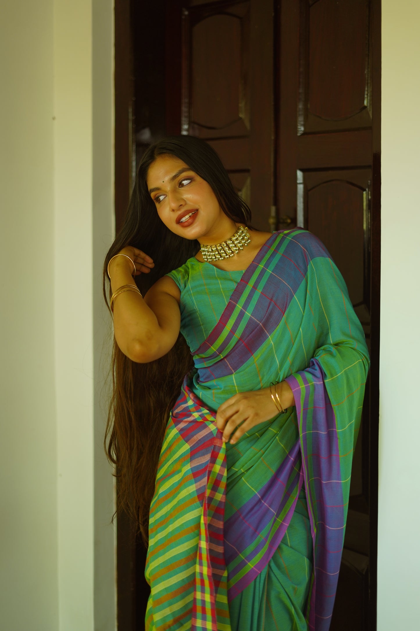 Tiffany blue- Handwoven cotton  saree