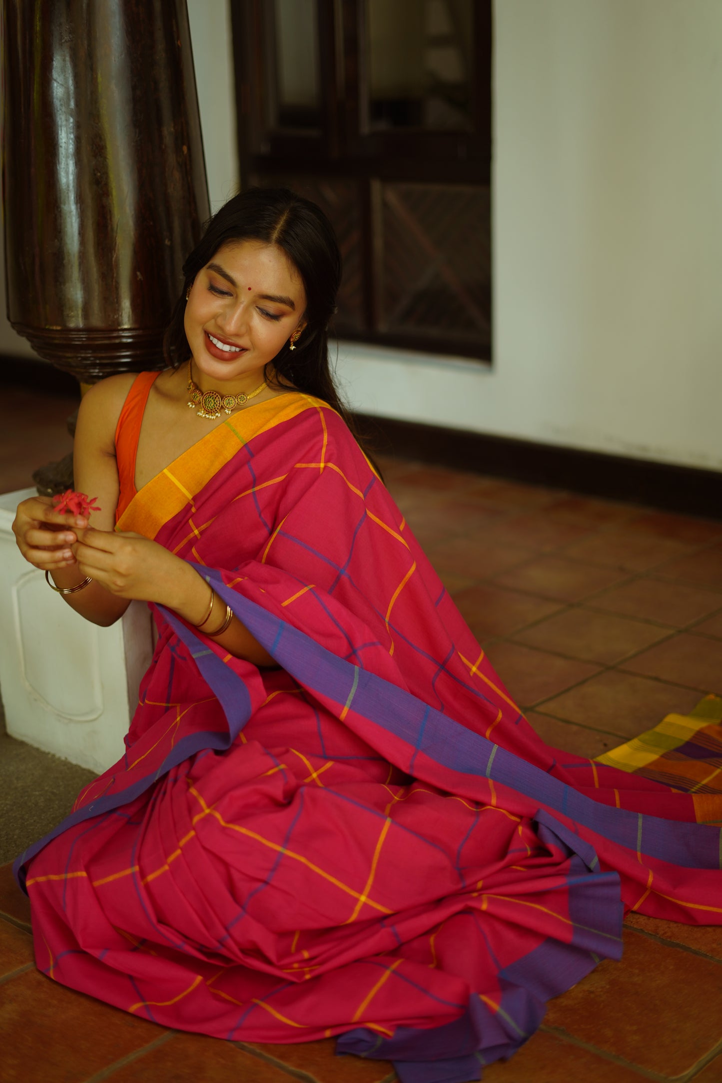 Petal pink - Handwoven cotton saree