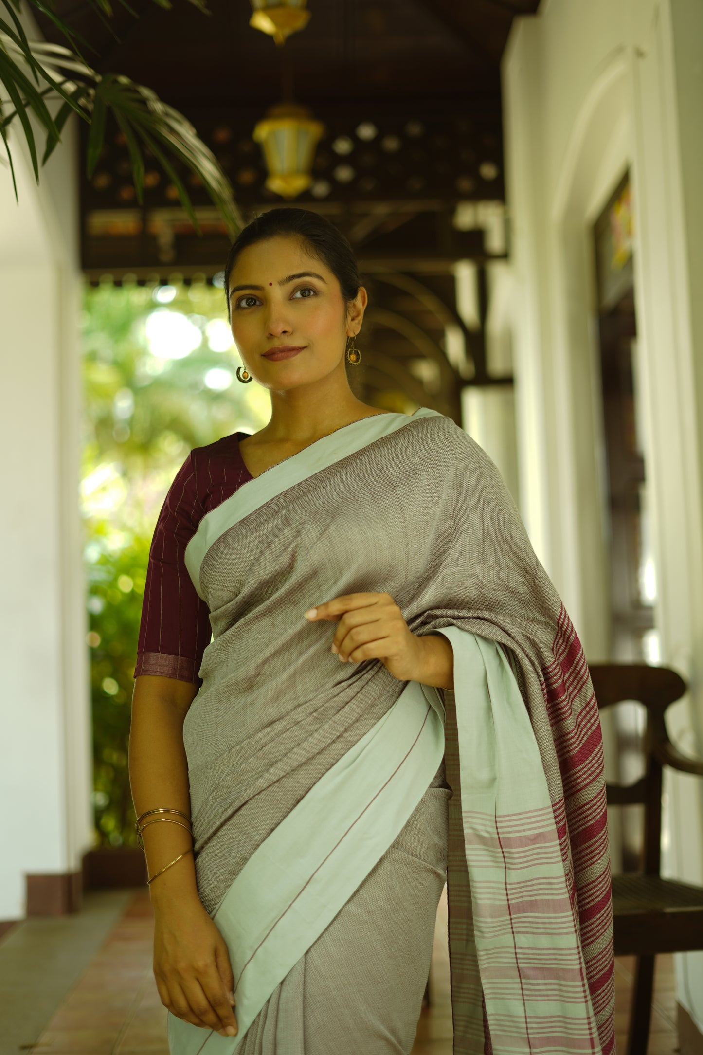 Misty grey -  Handwoven dobby cotton saree