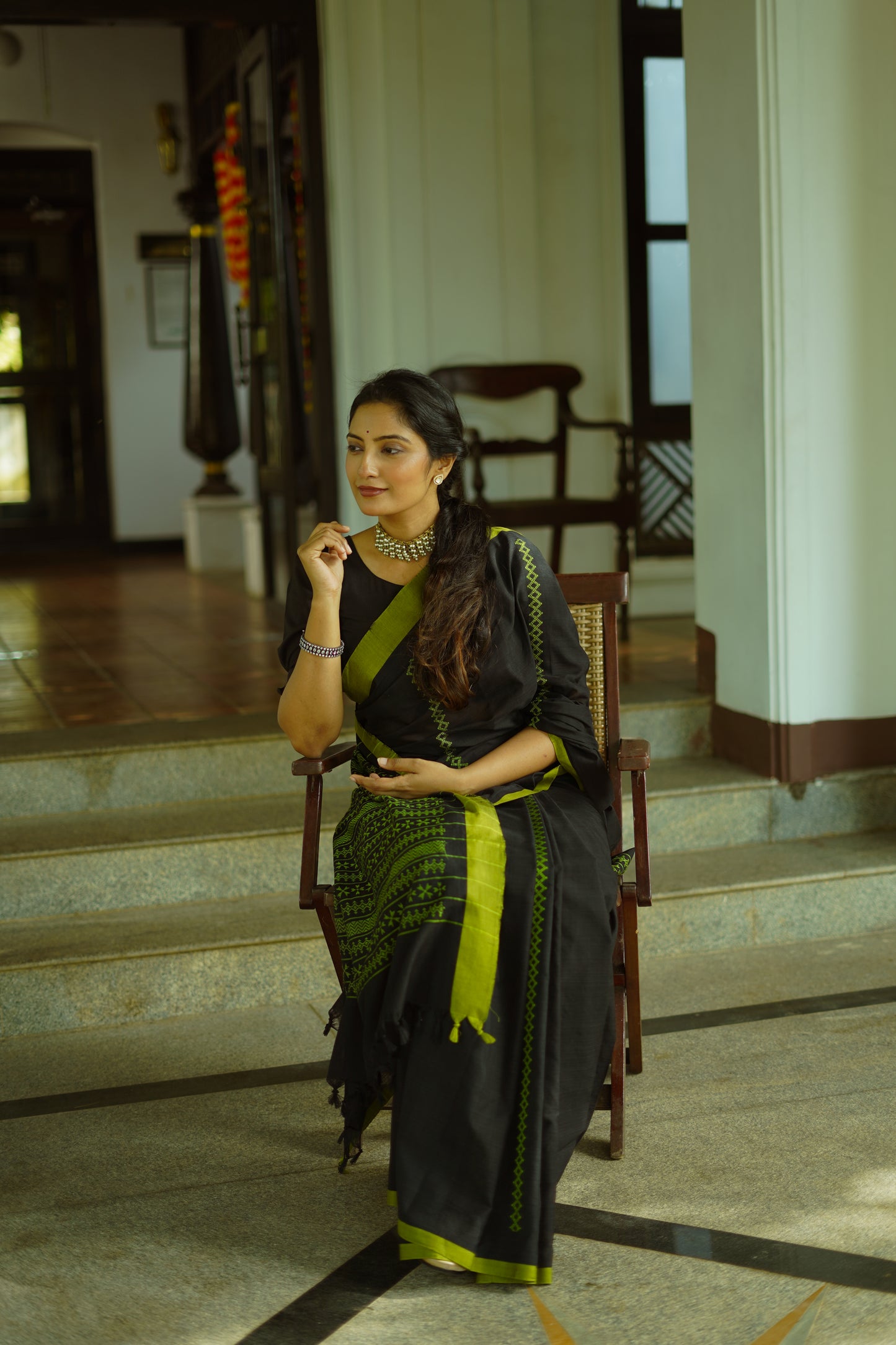 Matte Black - Handwoven cotton  saree