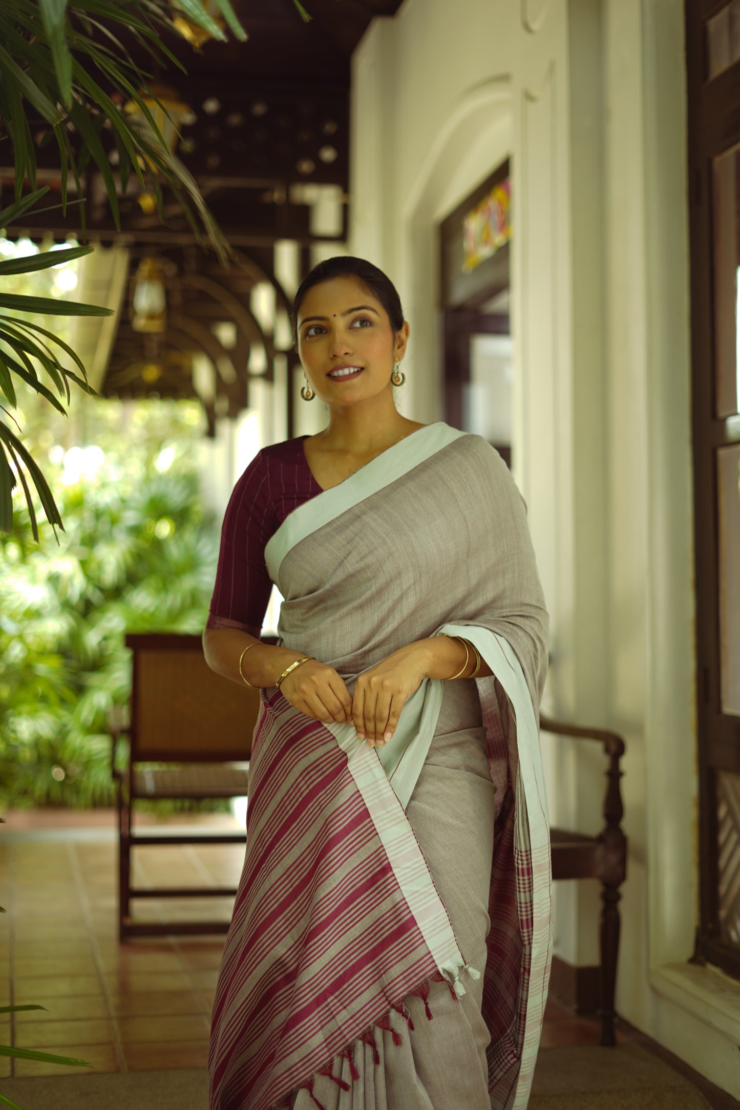 Misty grey -  Handwoven dobby cotton saree