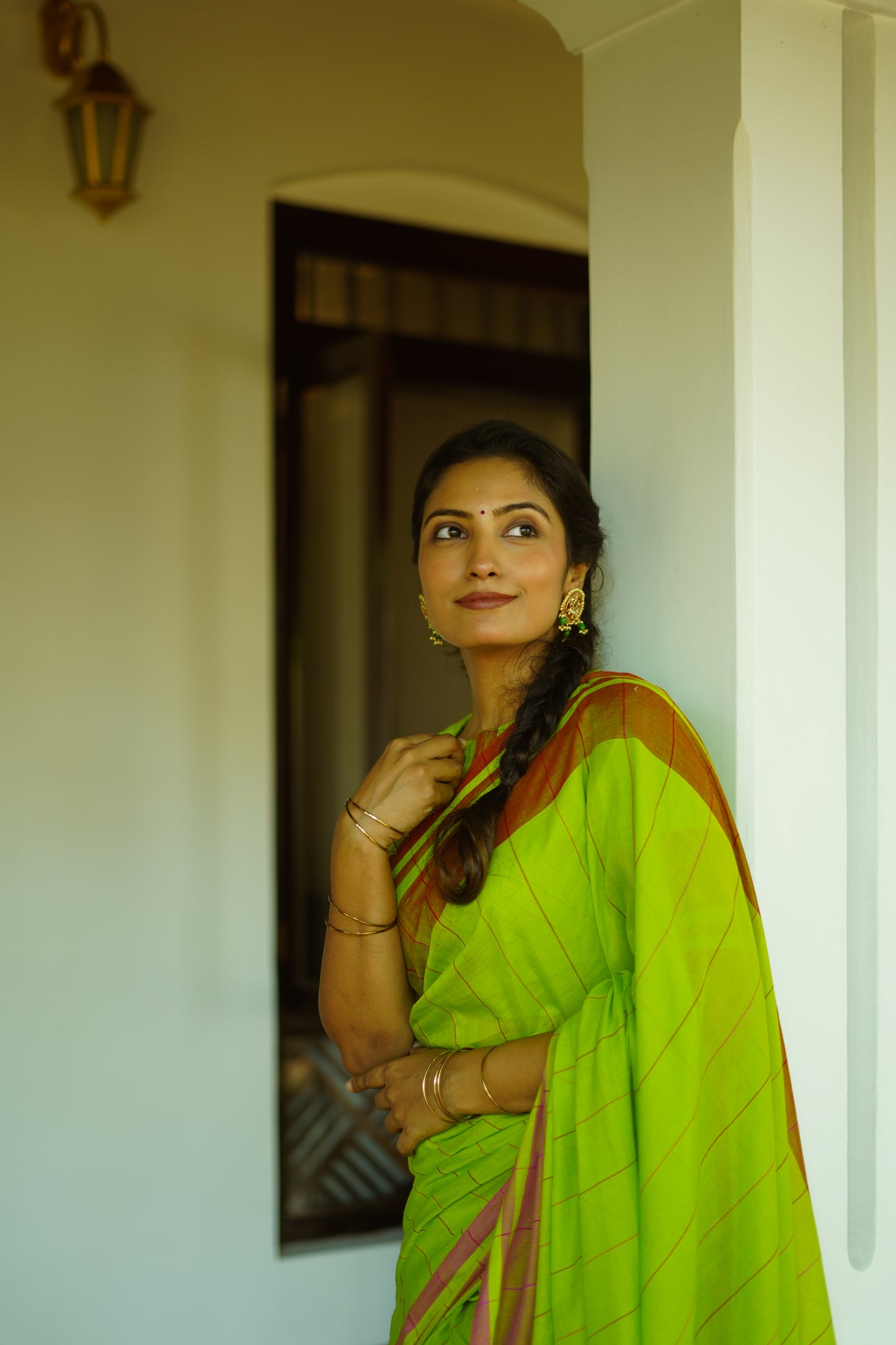 Parrot green-Handwoven cotton  saree