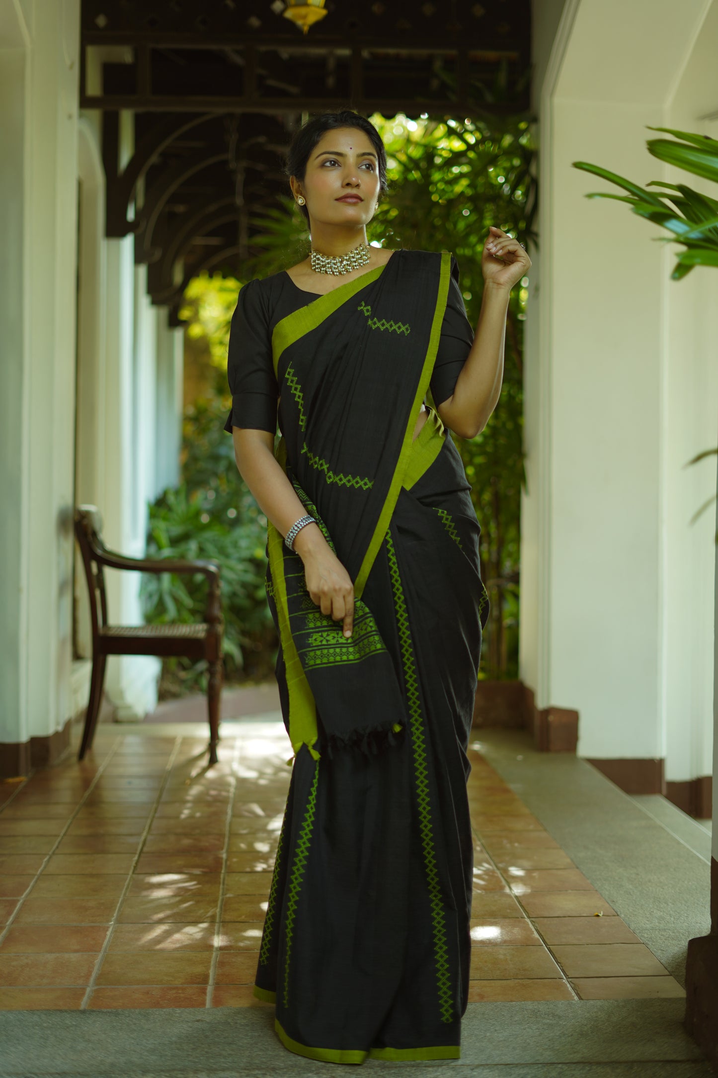 Matte Black - Handwoven cotton  saree