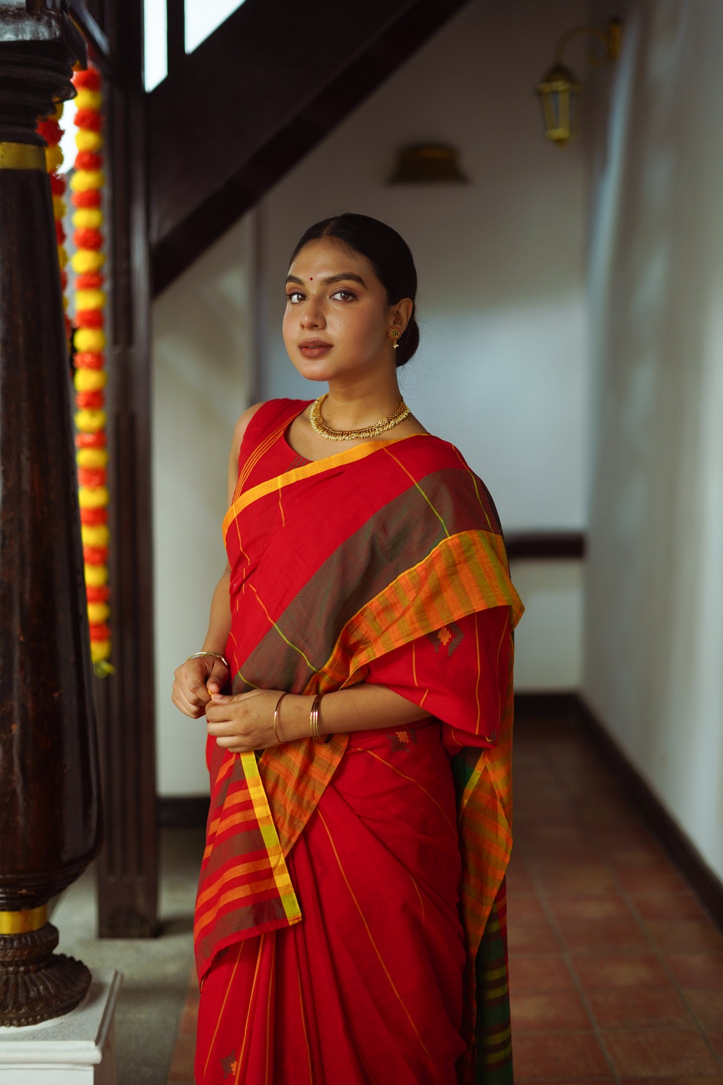 Crimson red - Handwoven cotton  saree