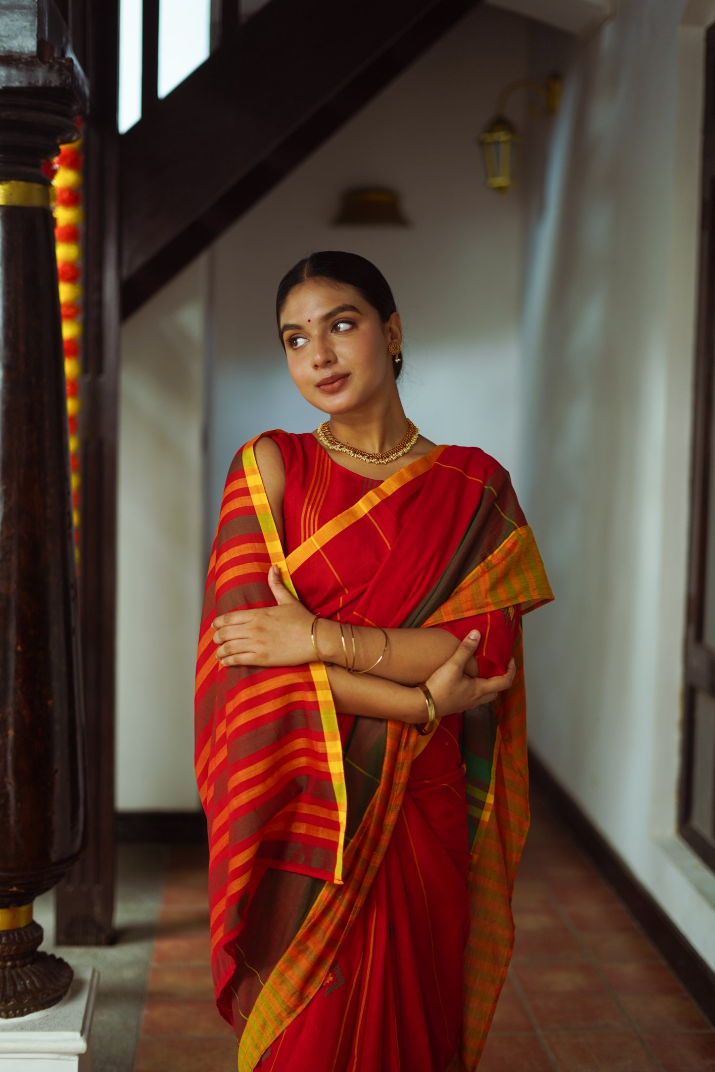 Crimson red - Handwoven cotton  saree