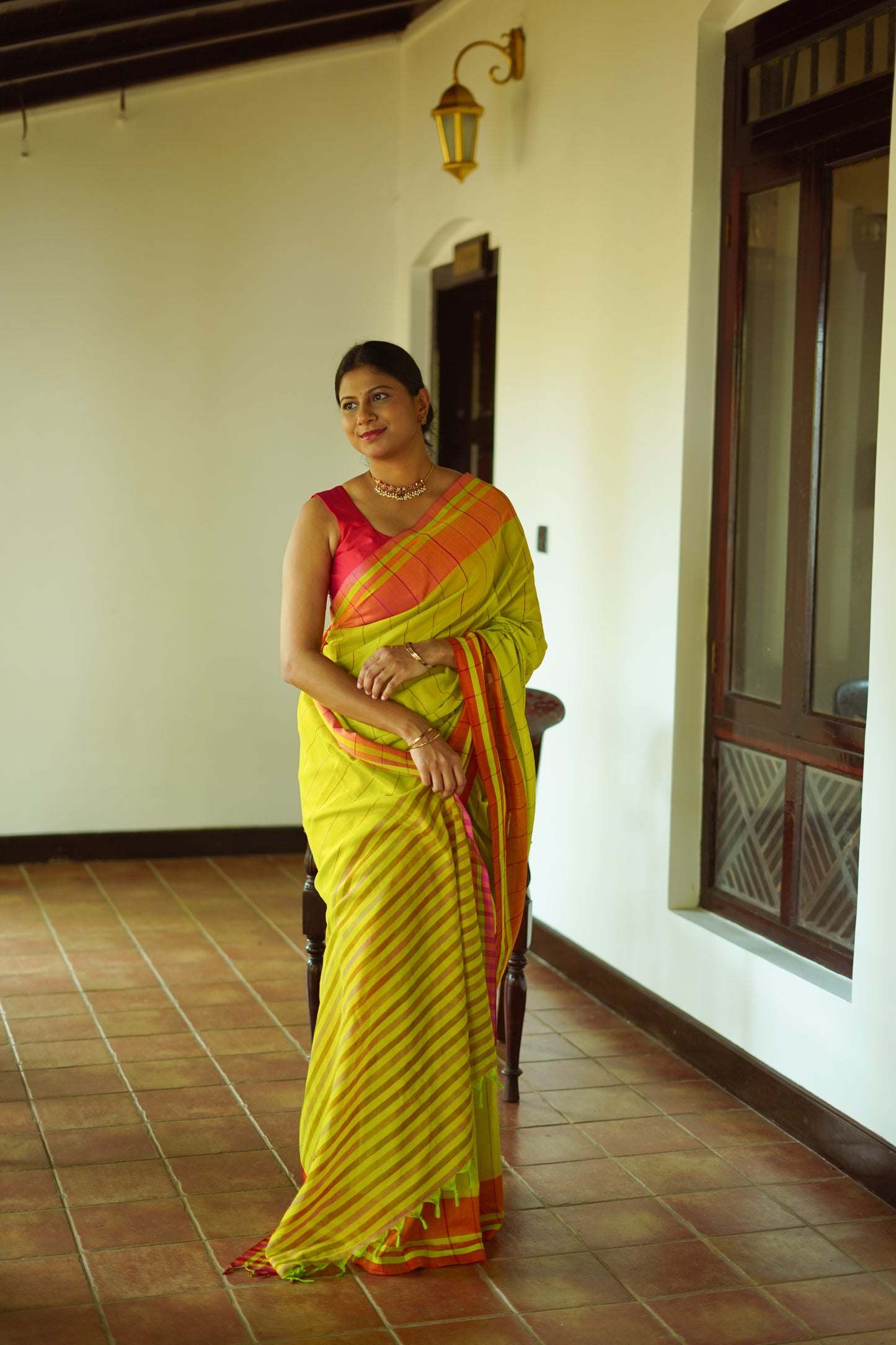 Lime green - Handwoven cotton  saree