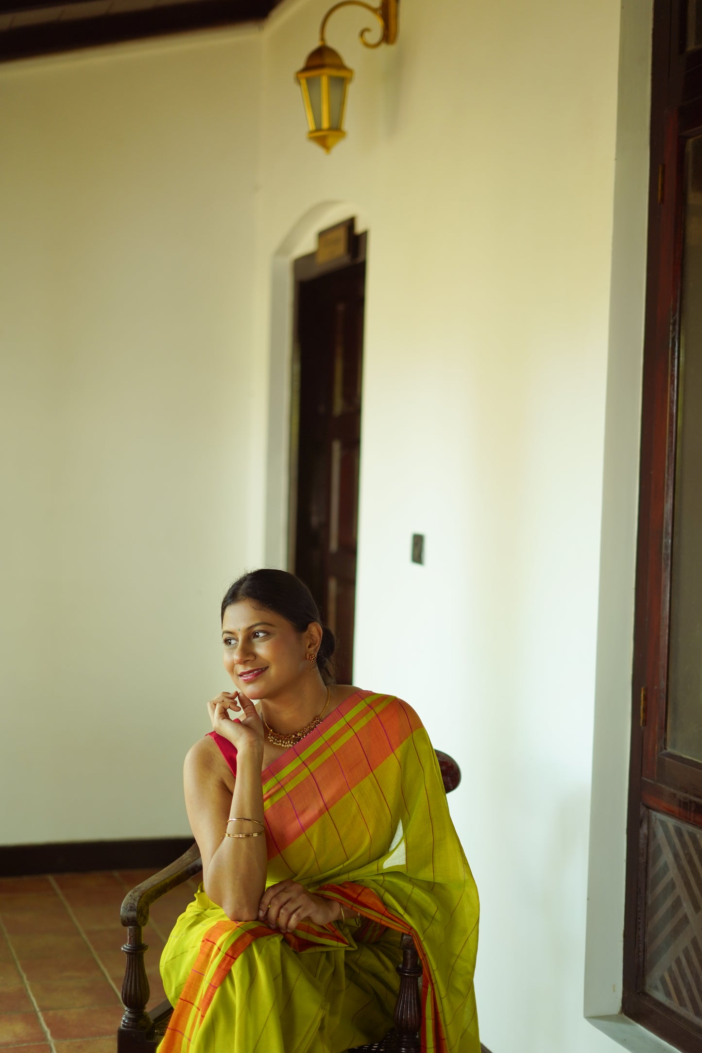 Lime green - Handwoven cotton  saree