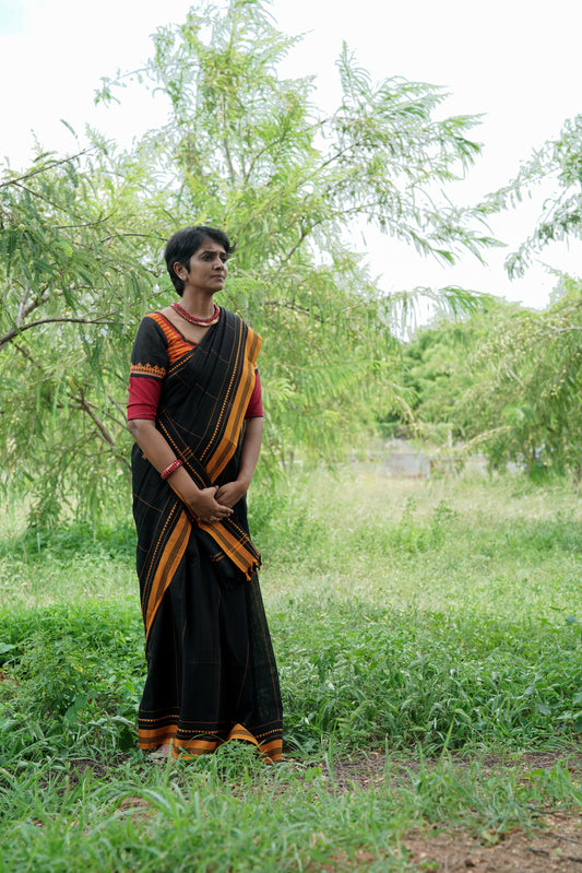 Black Forest -  Handwoven Jamdani cotton saree