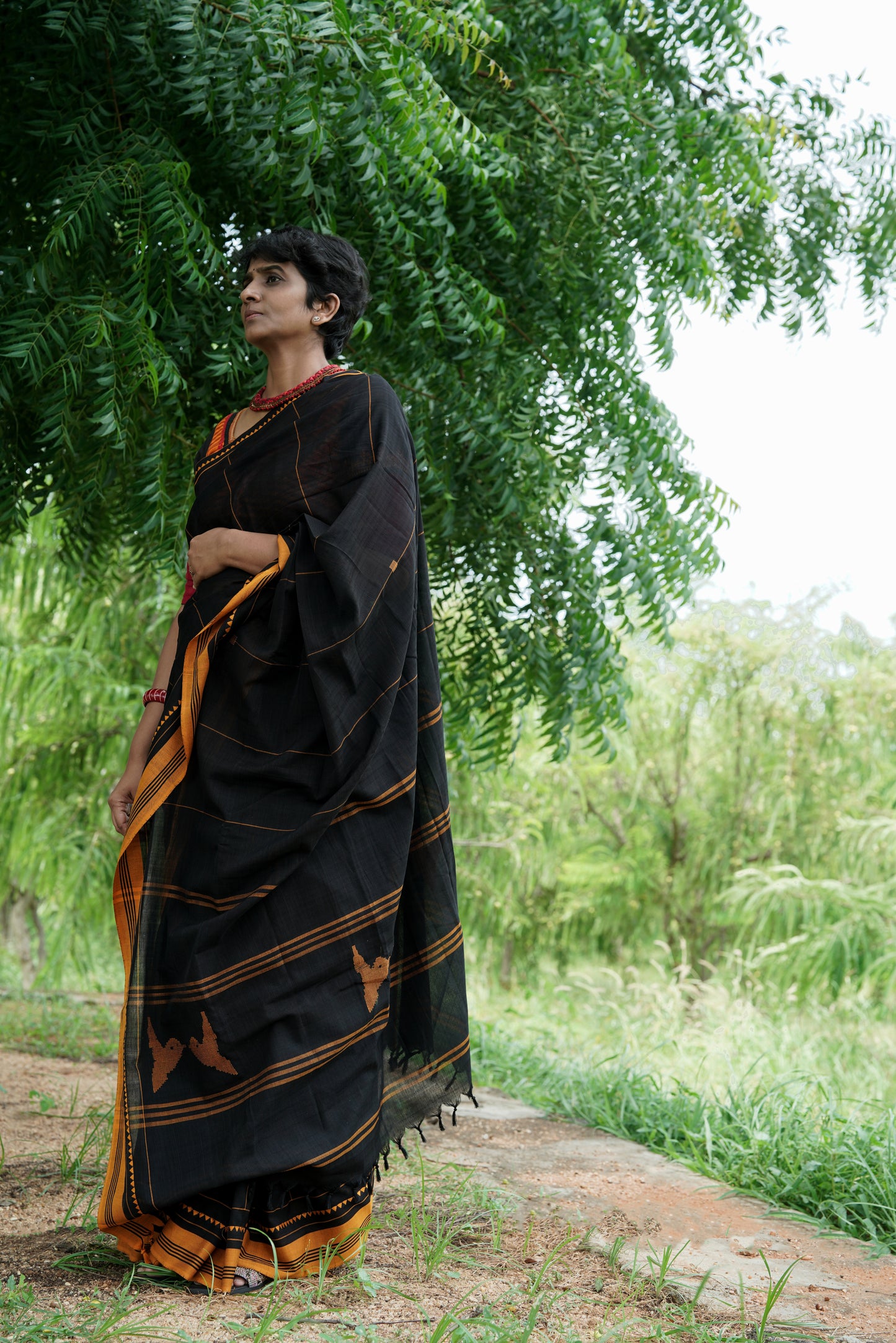 Black Forest -  Handwoven Jamdani cotton saree