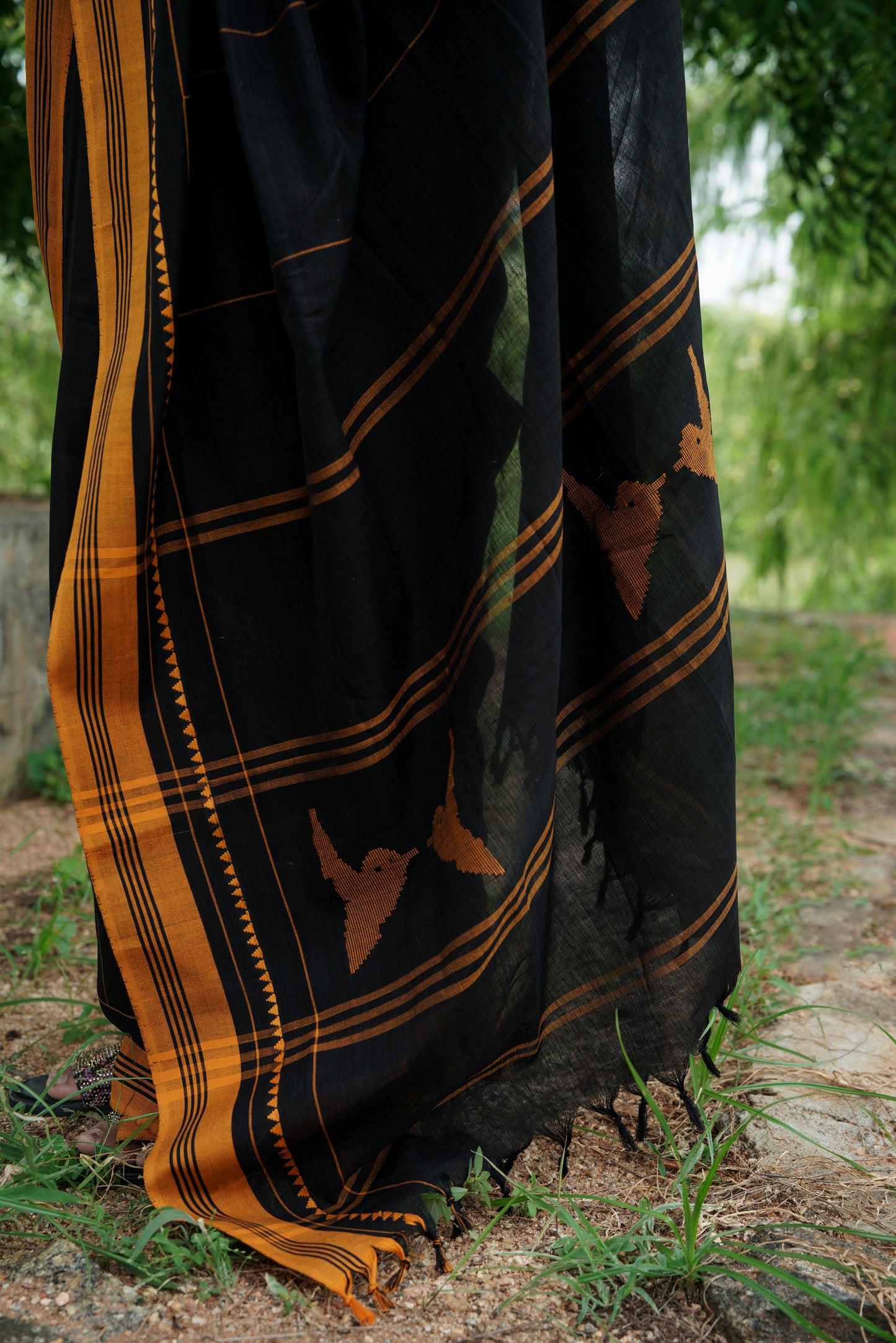 Black Forest -  Handwoven Jamdani cotton saree