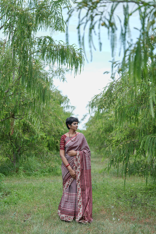 Wild Mauve -  Handwoven Patchwork cotton saree